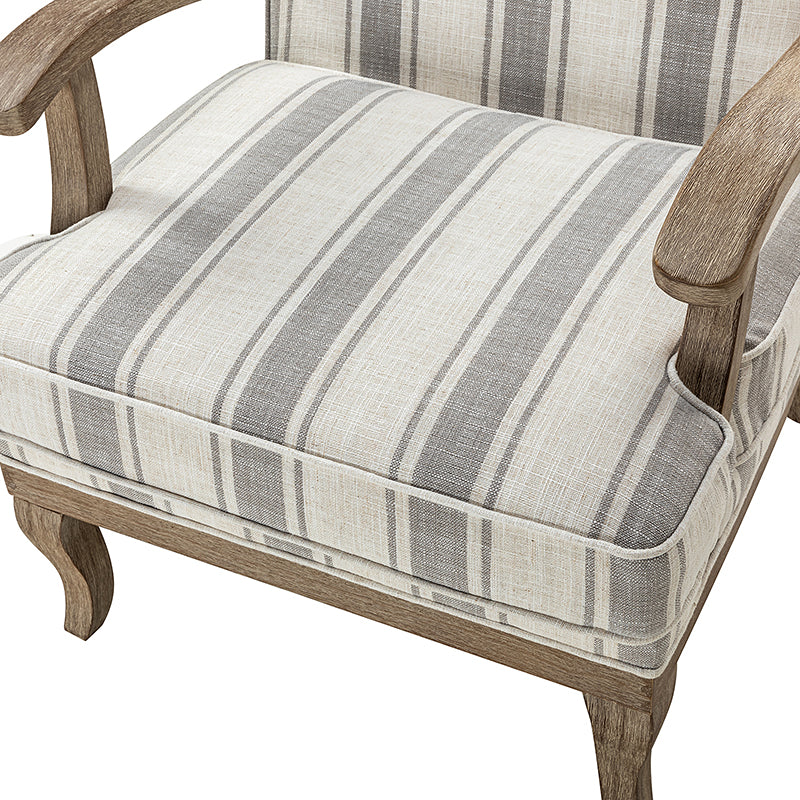 Randolph Romantic Upholstered Stripes Armchair with Solid Wood Armrests - Comfortable Living Room Accent Chair for Home Decor & Relaxation