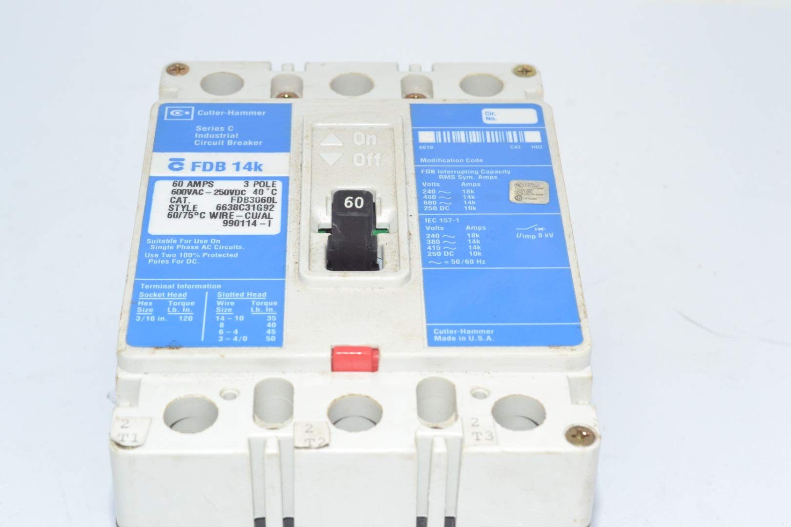 Eaton Cutler-Hammer Westinghouse FDB3060L Circuit Breaker - UL Tested & Certified for Home & Industrial Electrical Safety
