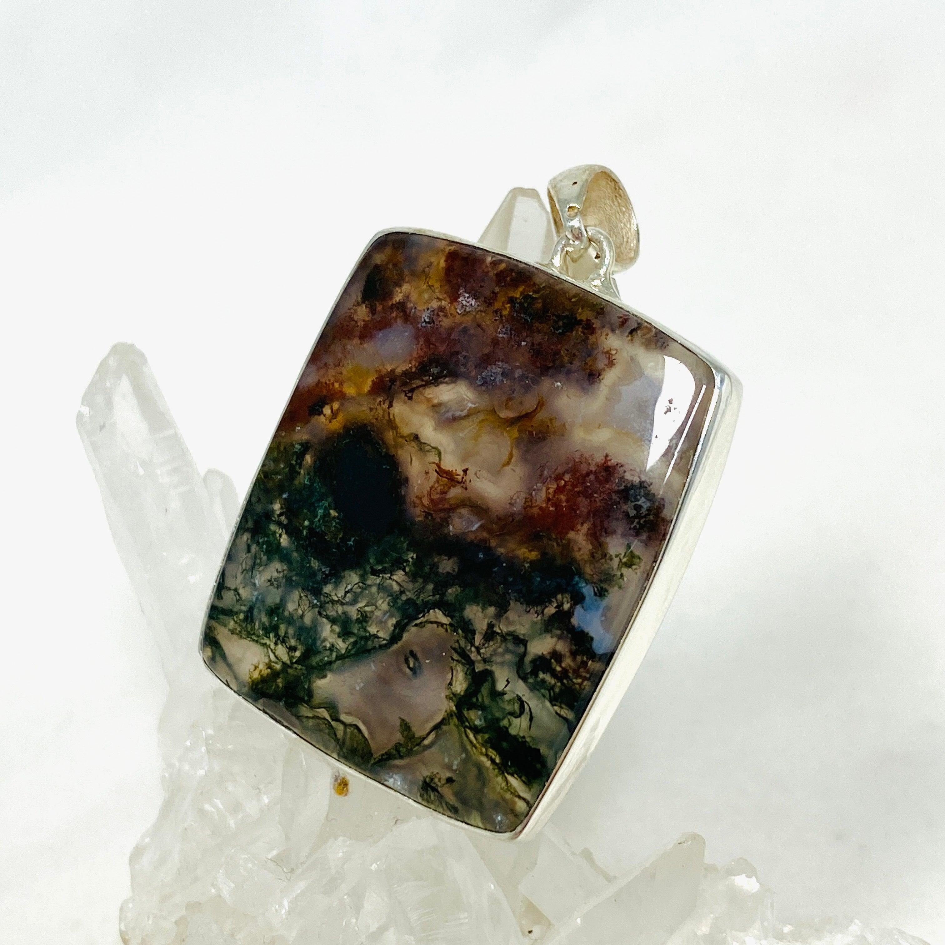 Natural Moss Agate Rectangular Pendant Necklace - KPGJ3629 | Healing Crystal Jewelry for Meditation, Yoga & Spiritual Gifts