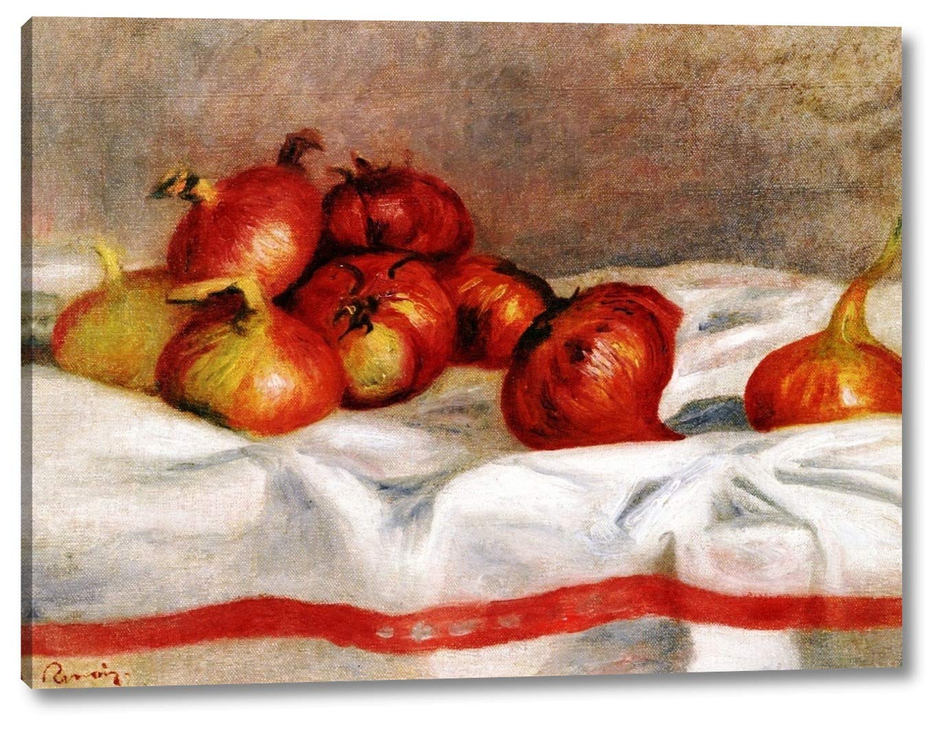 Still Life with Onions and Tomatoes by Pierre Auguste Renoir - 12x16 Inch Gallery Wrapped Canvas Art Print - Wall Decor for Living Room, Bedroom & Office - Ready to Hang
