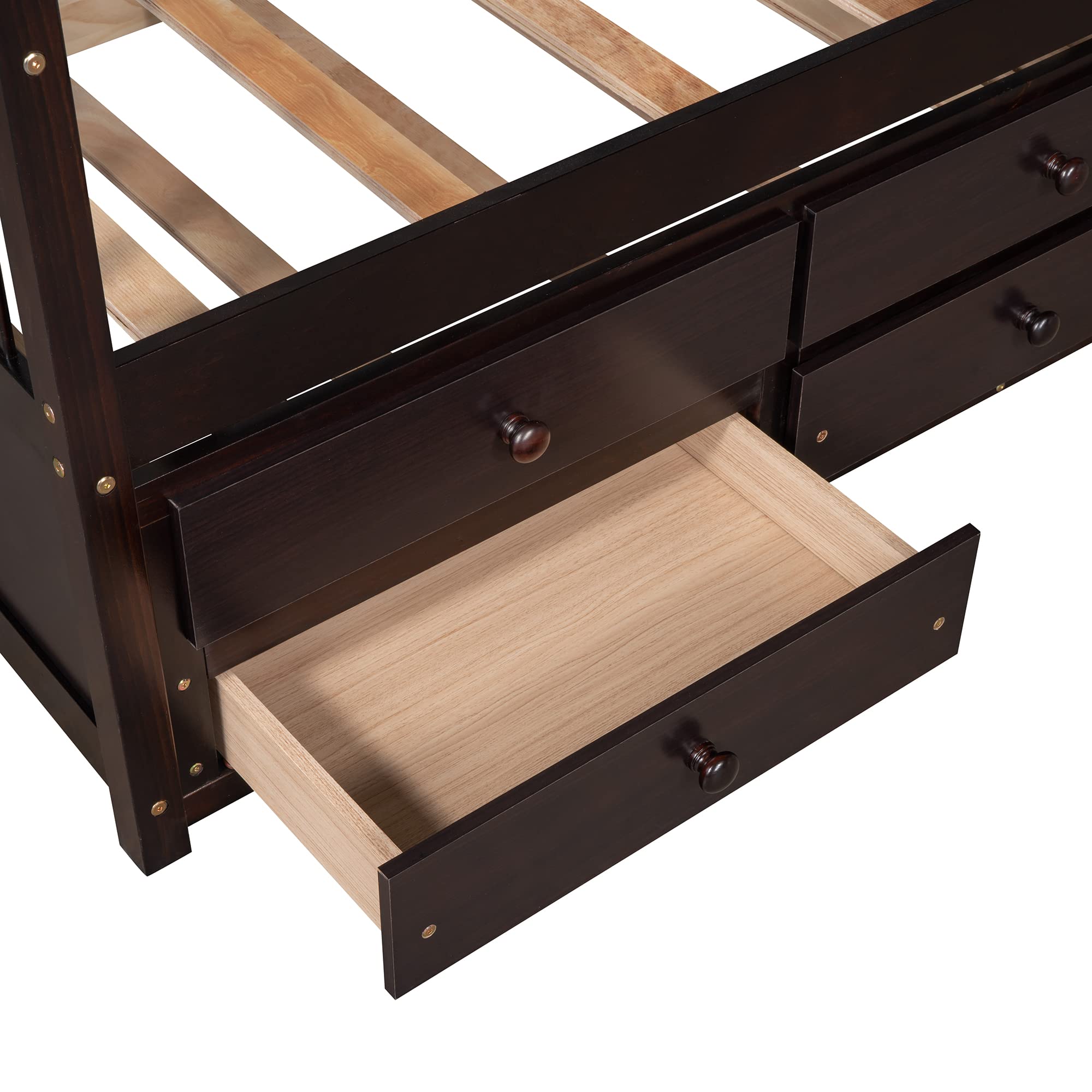 SOFTSEA Twin Size Wooden Captain's Bed with Storage Drawers & Trundle - Space Saving Daybed for Kids Bedroom, Guest Room & Small Spaces