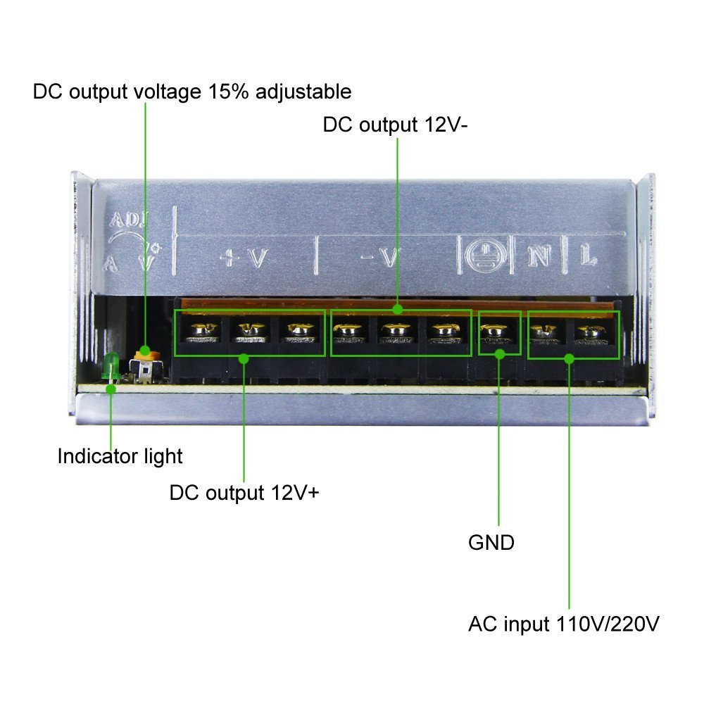 360W 12V 30A AC to DC Power Supply Converter - Universal Switching Transformer for LED Strips, CCTV Cameras, Radios, Computers & DIY Projects - Indoor/Outdoor Use