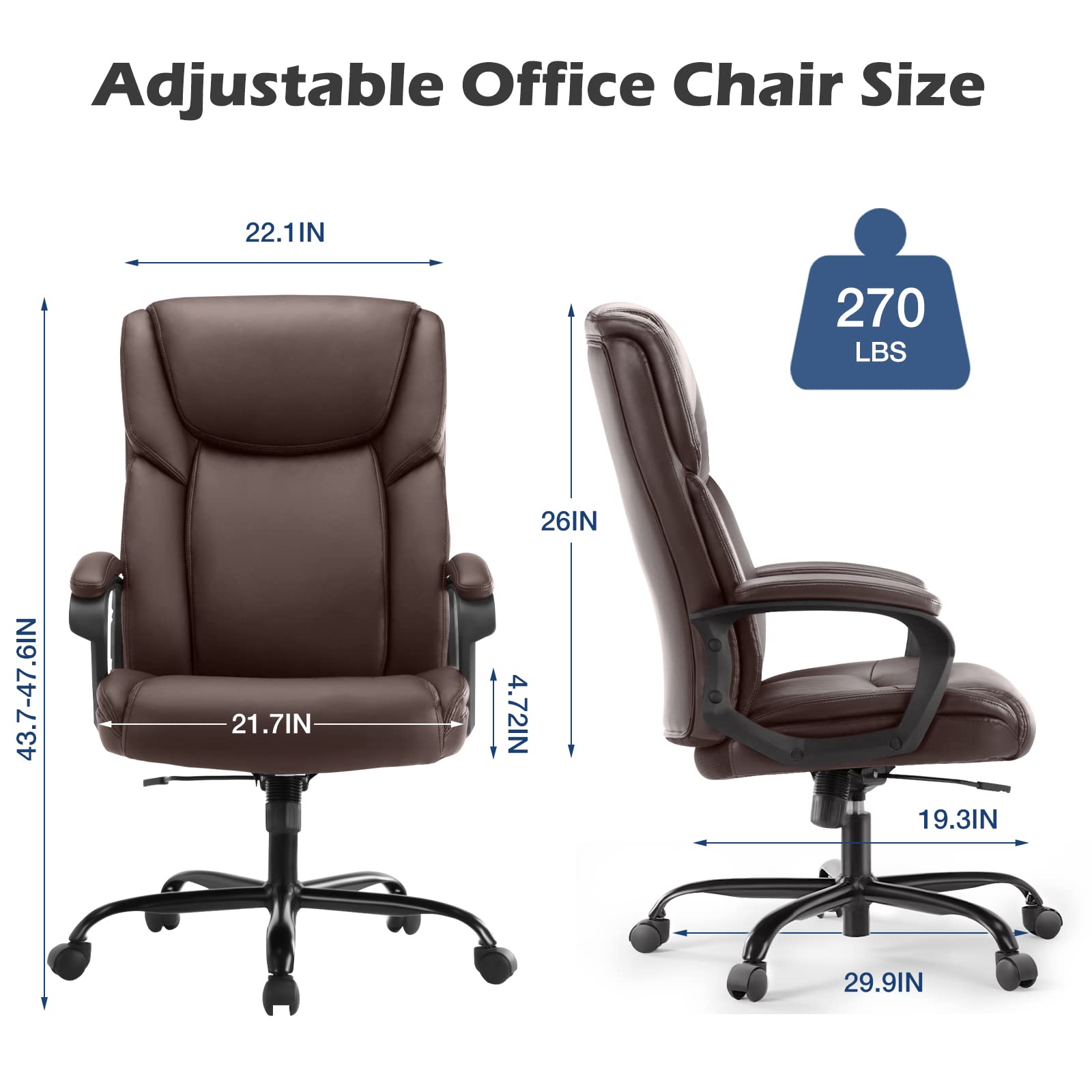 Premium Ergonomic Office Chair for Heavy People - High Back PU Leather Executive Desk Chair with Lumbar Support, Adjustable Height & 360° Swivel Wheels - Perfect for Home Office, Gaming & Workspaces