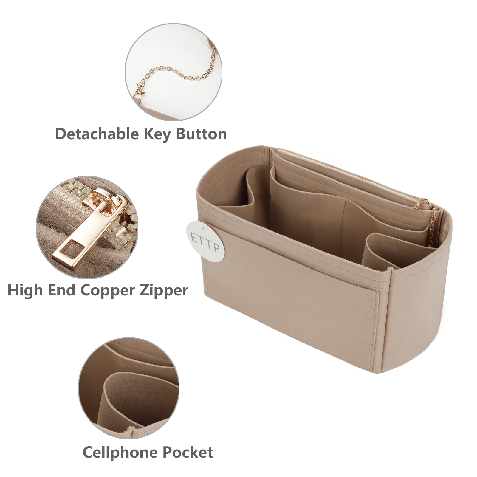 Premium Purse Organizer Insert for Handbags & Tote Bags - Universal Fit for Neverfull, Speedy & More - Slender Large Size in Beige | Perfect for Travel, Work & Daily Organization