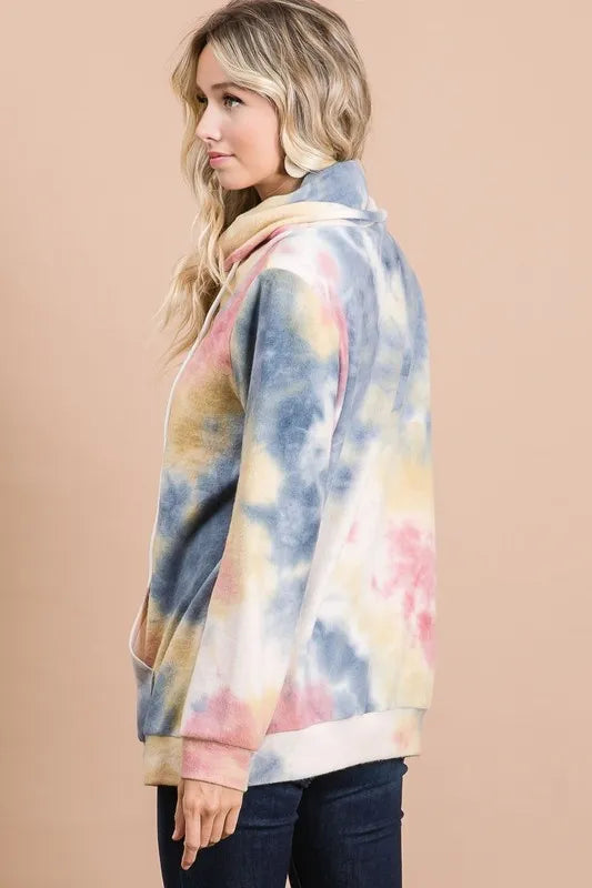 BiBi Brushed Tie Dye Overlapped Turtle Neck Sweatshirt | Soft Fleece Pullover for Women | Cozy Winter Fashion & Casual Outfit Essential