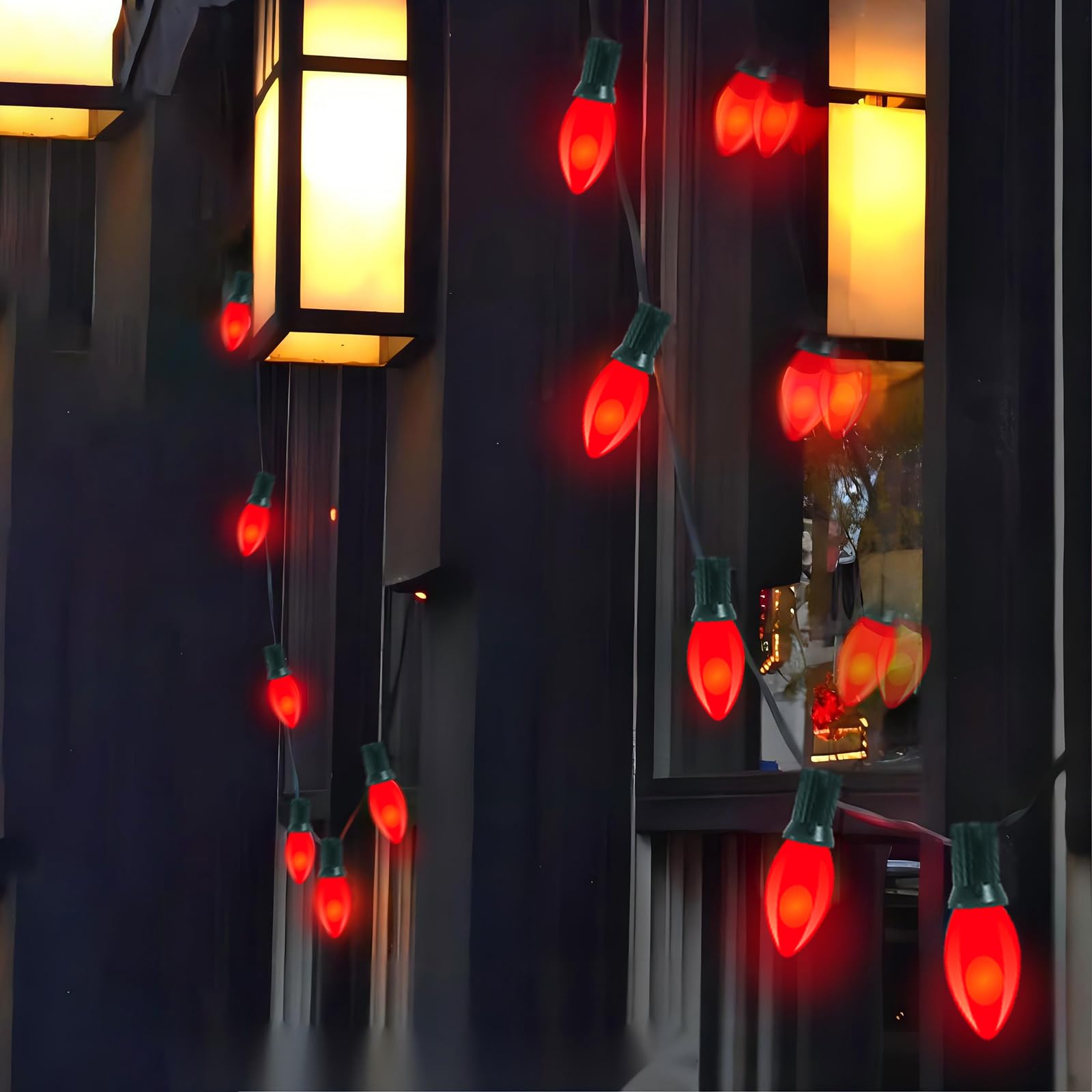 25 Pack C9 Red Christmas Light Bulbs - 7 Watt Incandescent Outdoor Replacement Bulbs with E17 Intermediate Base for Holiday String Lights - Perfect for Roof, Tree, and Porch Decorations