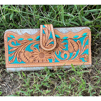 Genuine American Darling Tan Cowhide Leather Wallet with Hand-Tooled Design - Perfect for Everyday Use, Travel & Gifts