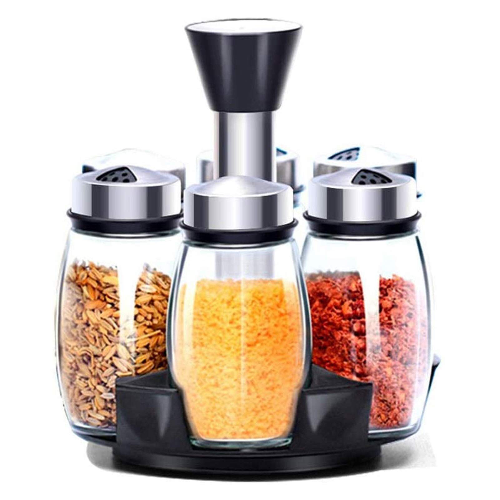 6-Jar Revolving Spice Rack Organizer - 360° Spinning Countertop Herb & Spice Storage with 6 Glass Jars (Spices Not Included) - Perfect for Kitchen, Pantry & Cooking Organization