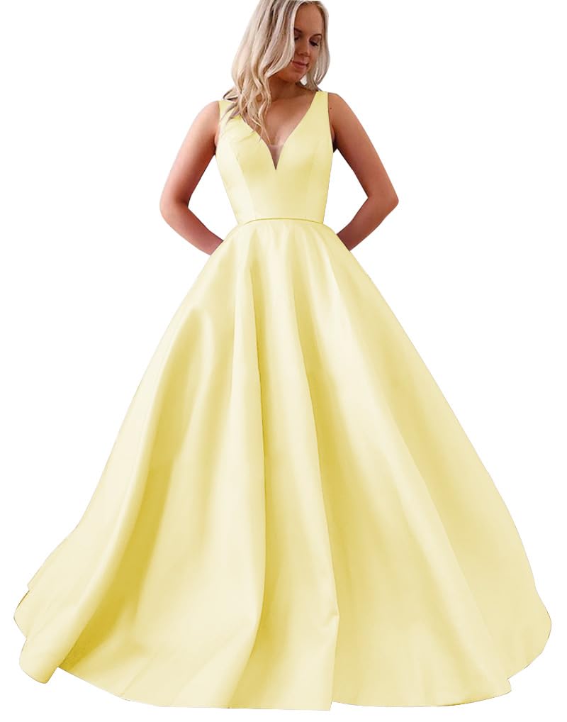 Elegant V-Neck Prom Dresses 2023 | Long Satin Ball Gowns for Women | Formal Wedding & Party Dresses | Perfect for Homecoming, Evening Galas & Special Occasions