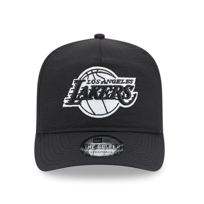 New Era Los Angeles Lakers Strapback Hat - Black Nylon Golf & Casual Cap for Men & Women - Perfect for Sports, Outdoors & Everyday Wear