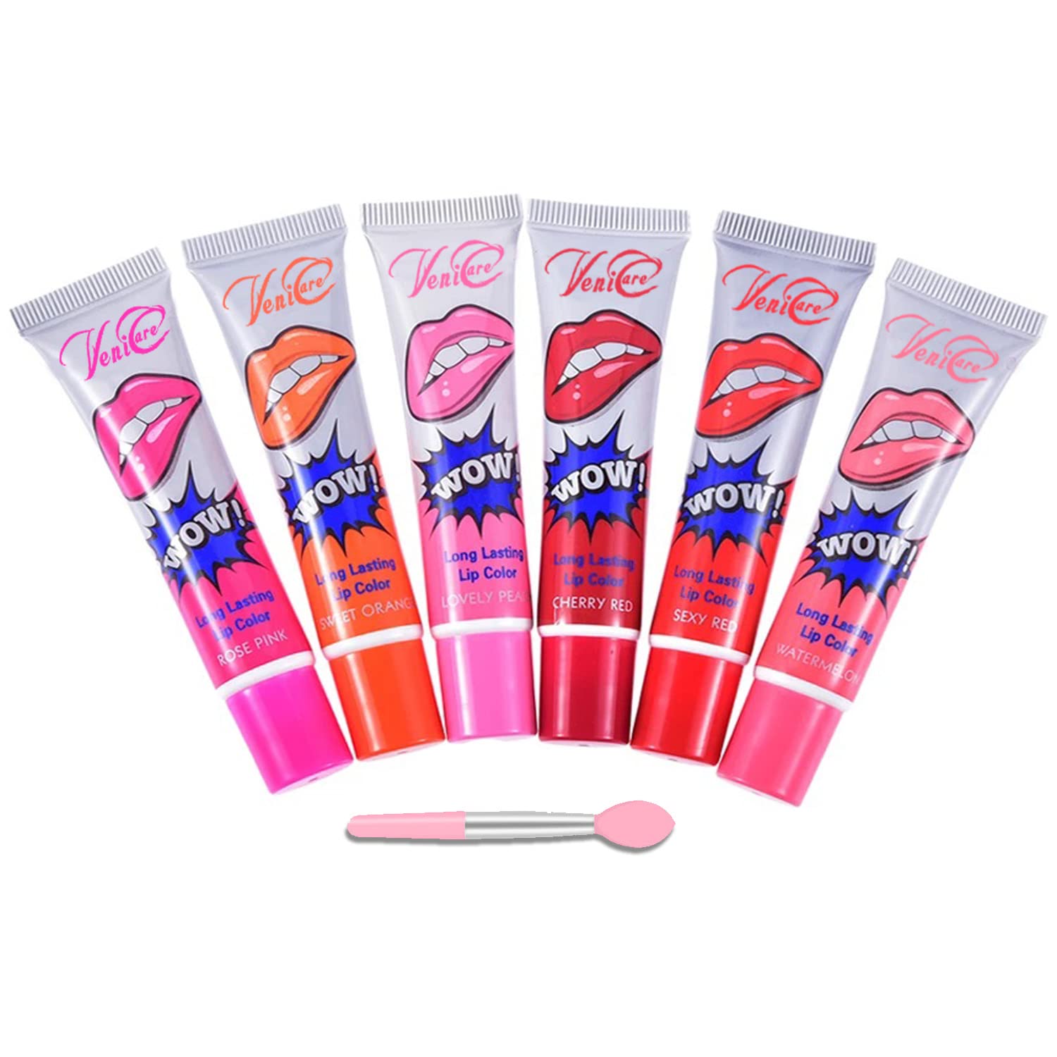 6-Pack Long Lasting Peel-Off Lip Stain Gloss Set with Free Bonus Kraft Sticker Labels - 6 Vibrant Shades for Everyday Wear, Date Night & Special Occasions