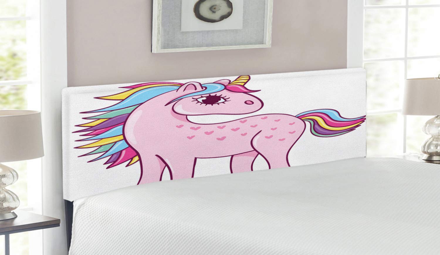 Kawaii Unicorn Headboard with Rainbow Design - Upholstered Decorative Metal Bed Headboard with Memory Foam, Queen Size, Multicolor - Perfect for Kids' Bedroom, Nursery Decor & Fantasy Themed Rooms