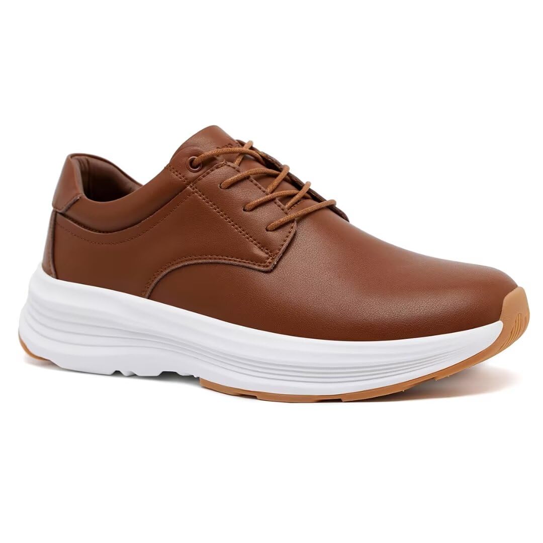 OrthoComfoot Men's Orthopedic Leather Dress Shoes - Comfortable Arch Support Oxfords for Plantar Fasciitis & Heel Pain Relief - Business Casual Work Shoes with Thick Sole for All-Day Walking - Ideal for Office, Travel & Formal Occasions