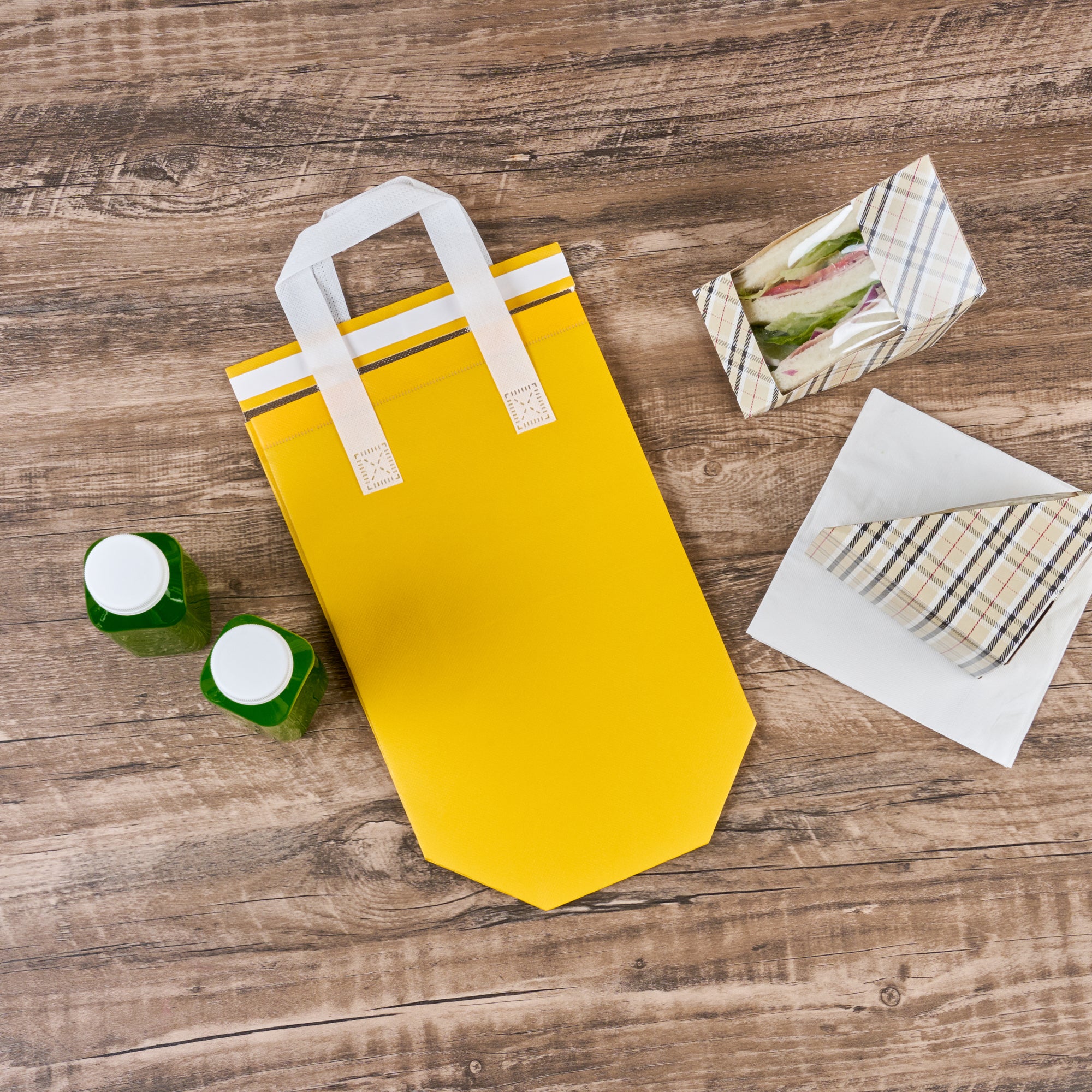 Yellow Insulated Take Out Bags - Tamper Evident Food Delivery Bags (8.25
