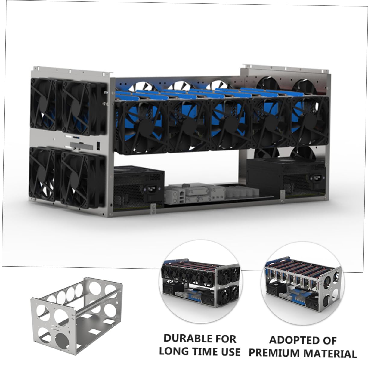 Hemobllo GPU Mining Frame - 6/8/10 Graphics Card Storage Case with 12cm Fan Support, ATX Compatible, Portable Mining Rig Frame for Cryptocurrency Mining | Perfect for Home Mining Setup and Data Center Use