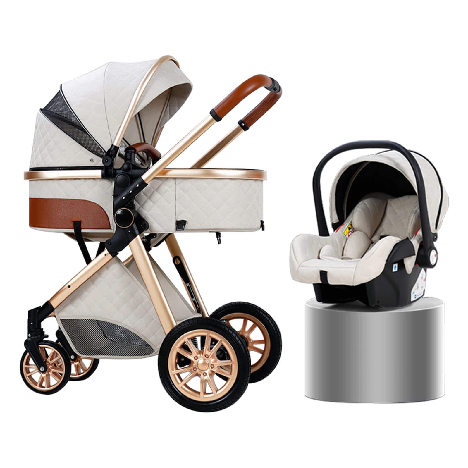 LOUYEPEE Lightweight Baby Stroller with True Bassinet Mode - One-Hand Fold Compact Travel System, Reversible Seat & Extra Storage (Beige) | Perfect for Newborns, Toddlers & On-the-Go Parents - Ideal for Shopping, Travel & Daily Walks