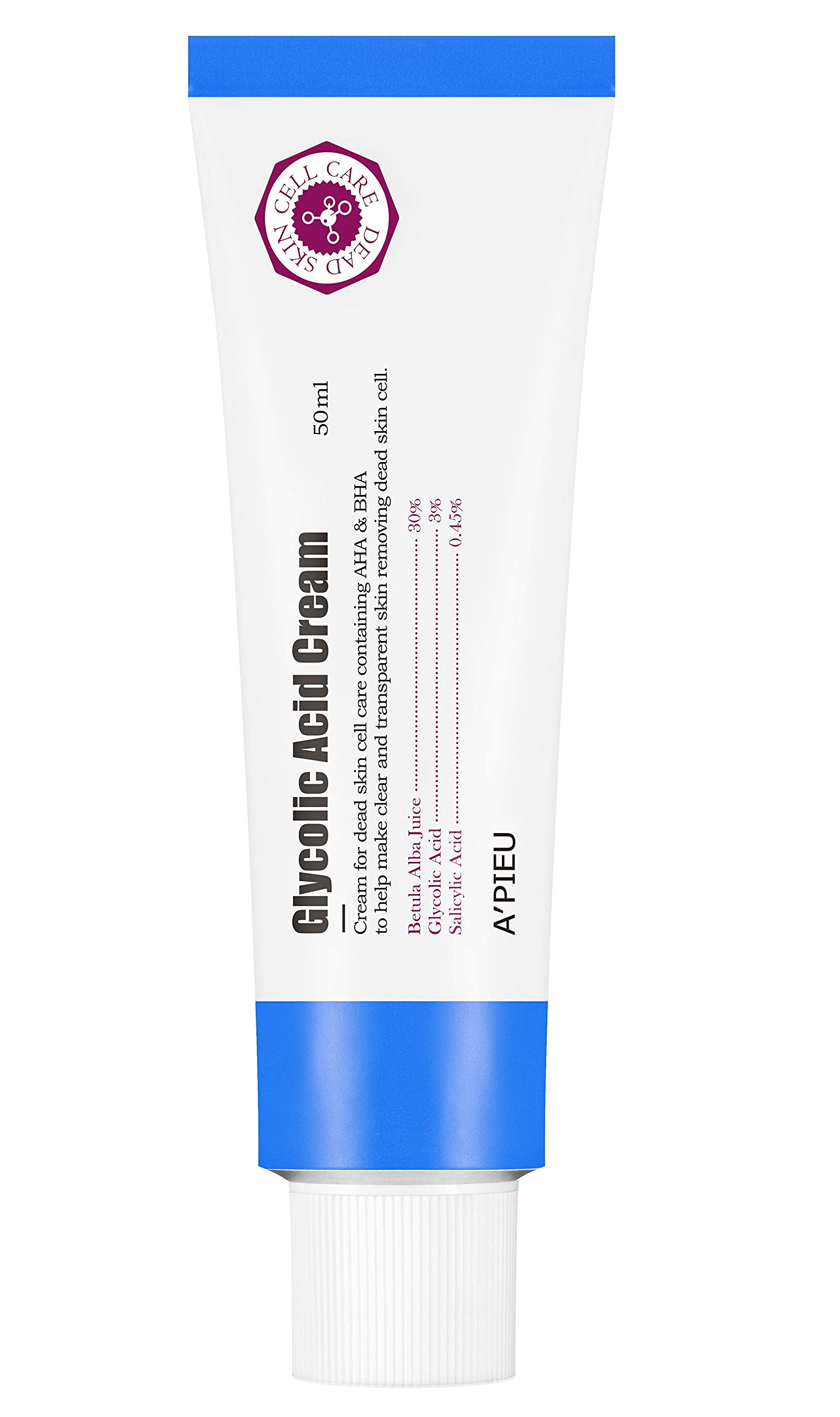 **A'PIEU Glycolic Acid Cream 1.69 fl oz (50ml) - Korean Exfoliating Peeling Gel for Smooth Skin - Brightening & Pore Care - Perfect for Night Routine & Acne-Prone Skin**