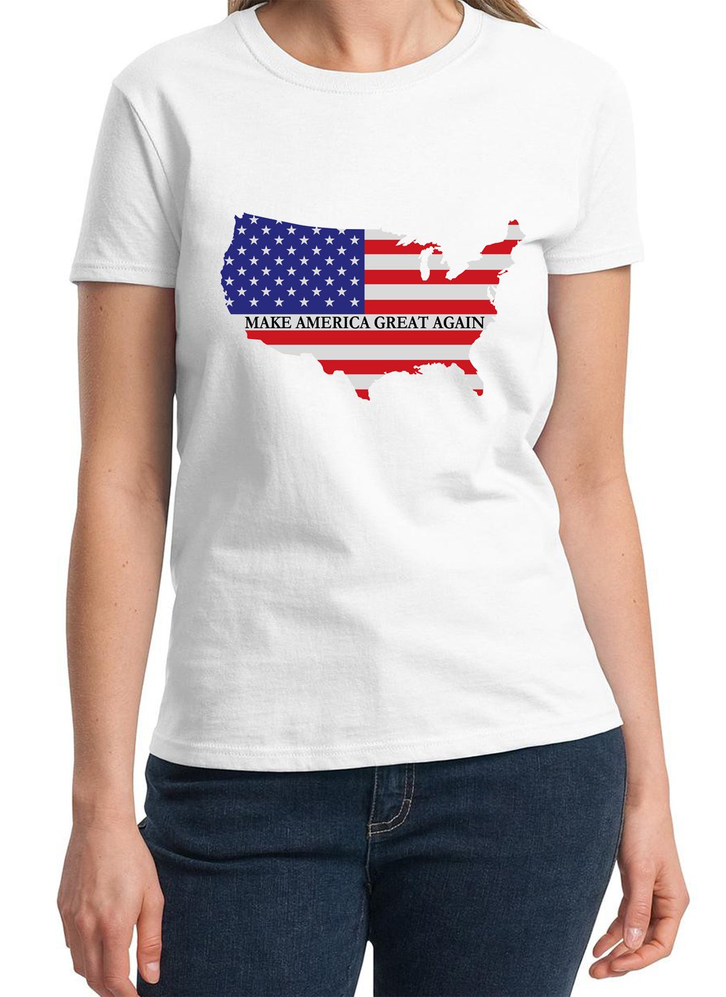 Make America Great Again Patriotic US Flag Graphic Ladies T-Shirt - Comfortable Casual Wear for Women, Perfect for Fourth of July, Political Events & Everyday American Pride