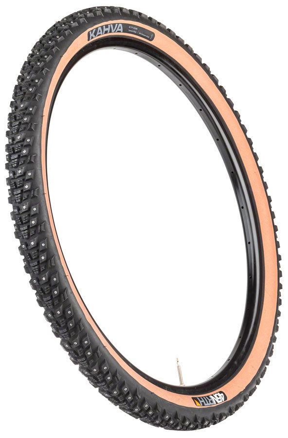 45NRTH Kahva Winter Bike Tire 27.5x2.1 Tubeless Folding Tan 60TPI with 240 Concave Carbide Studs - Perfect for Snow and Ice Cycling, Mountain Biking in Cold Weather