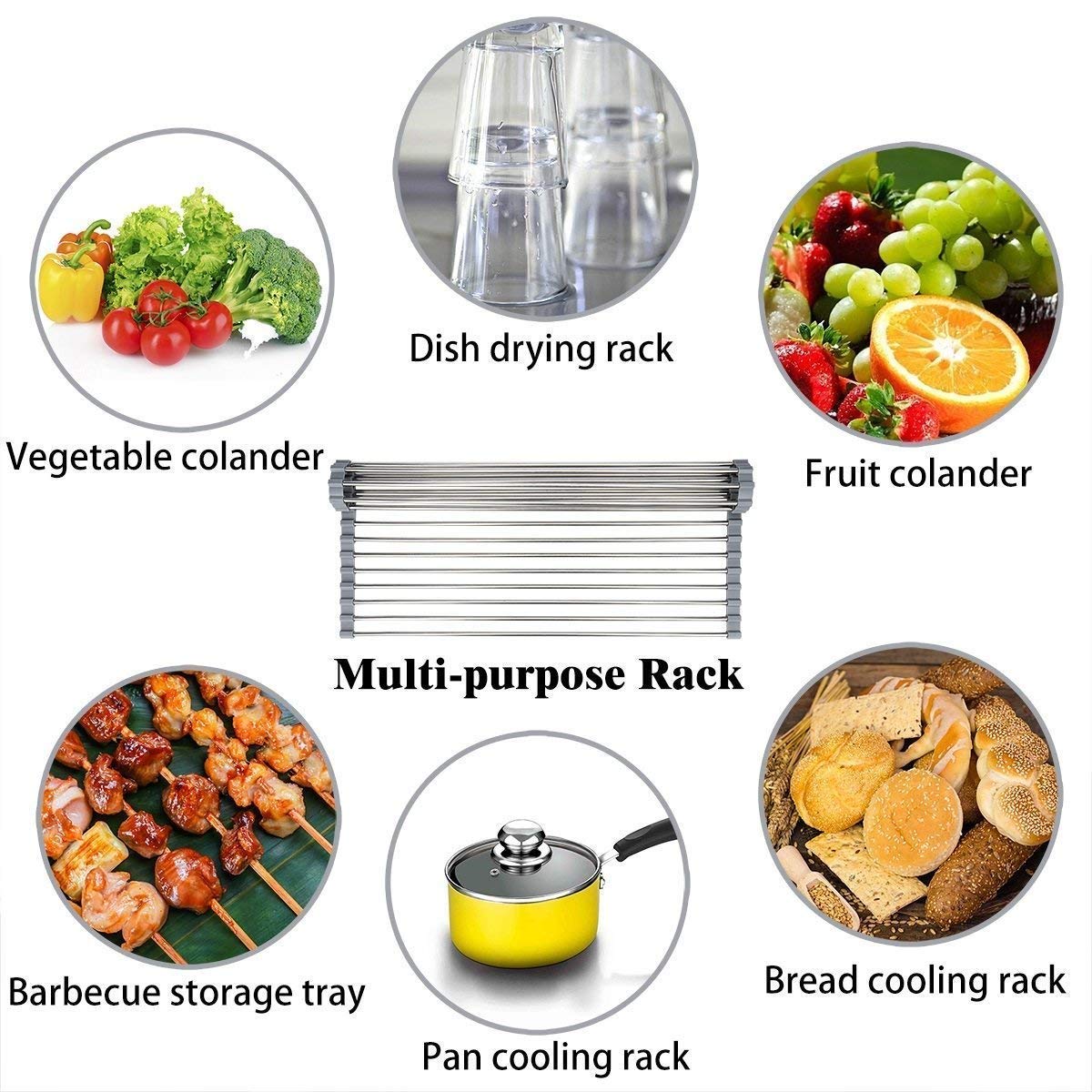 Foldable Roll-Up Kitchen Sink Drain Rack - Non-Slip Silicone & Stainless Steel Dish Drying Rack for Dishes, Utensils, and Vegetables | Space-Saving, Durable, and Easy to Clean | Perfect for Small Kitchens, RVs, and Apartments