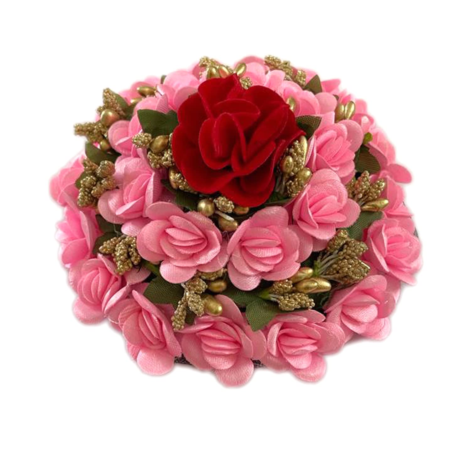 GuruEmbelish Artificial Flower Hair Bun Gajra - Bridal Hair Accessories for Women & Girls (Pack of 1, Pink & Red) - Perfect for Weddings, Parties & Festive Occasions