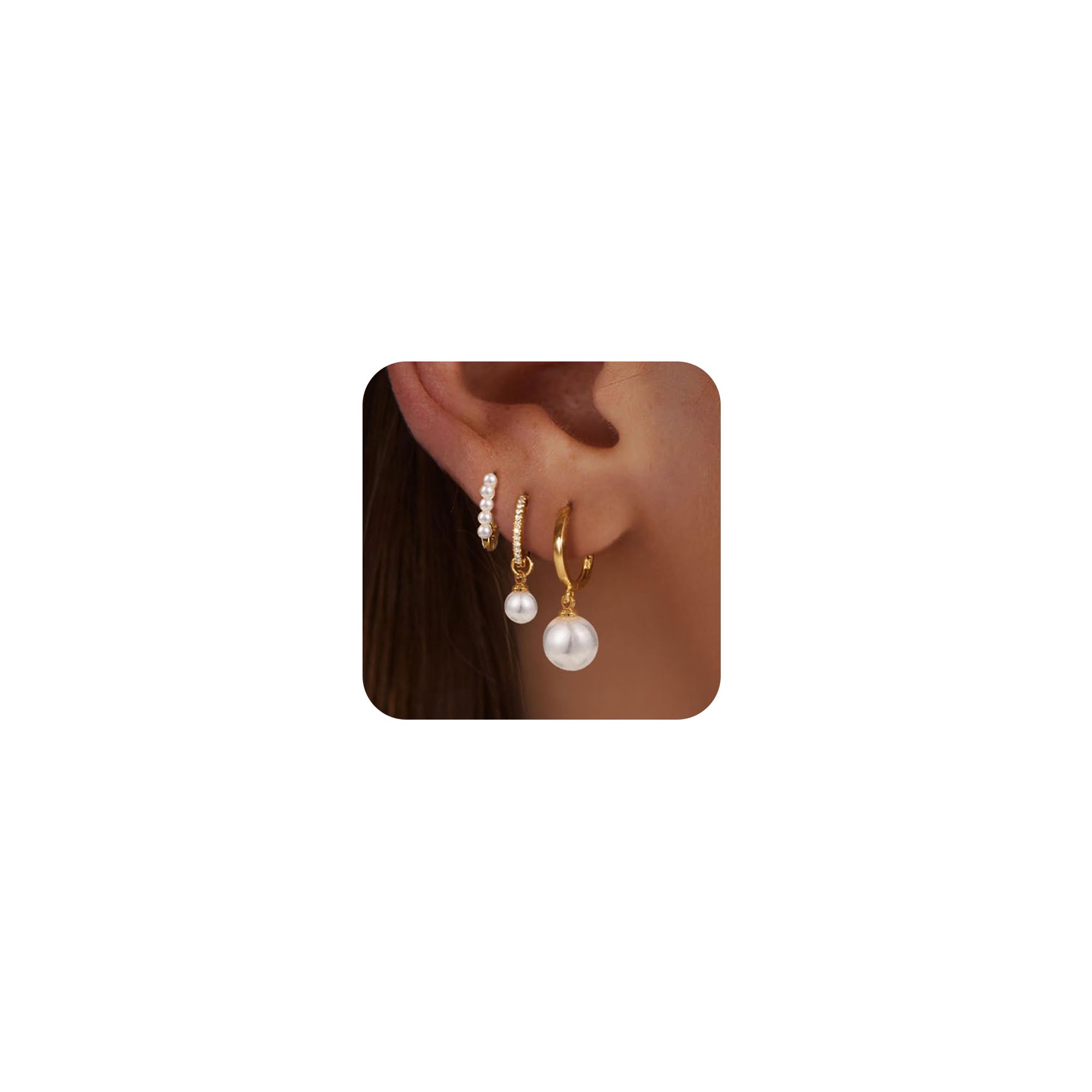 Elegant Gold Earrings for Women - Dainty Cubic Zirconia Studs & Pearl Hoop Earring Set, Trendy 18K Gold Plated Jewelry | Perfect for Parties, Weddings & Everyday Wear