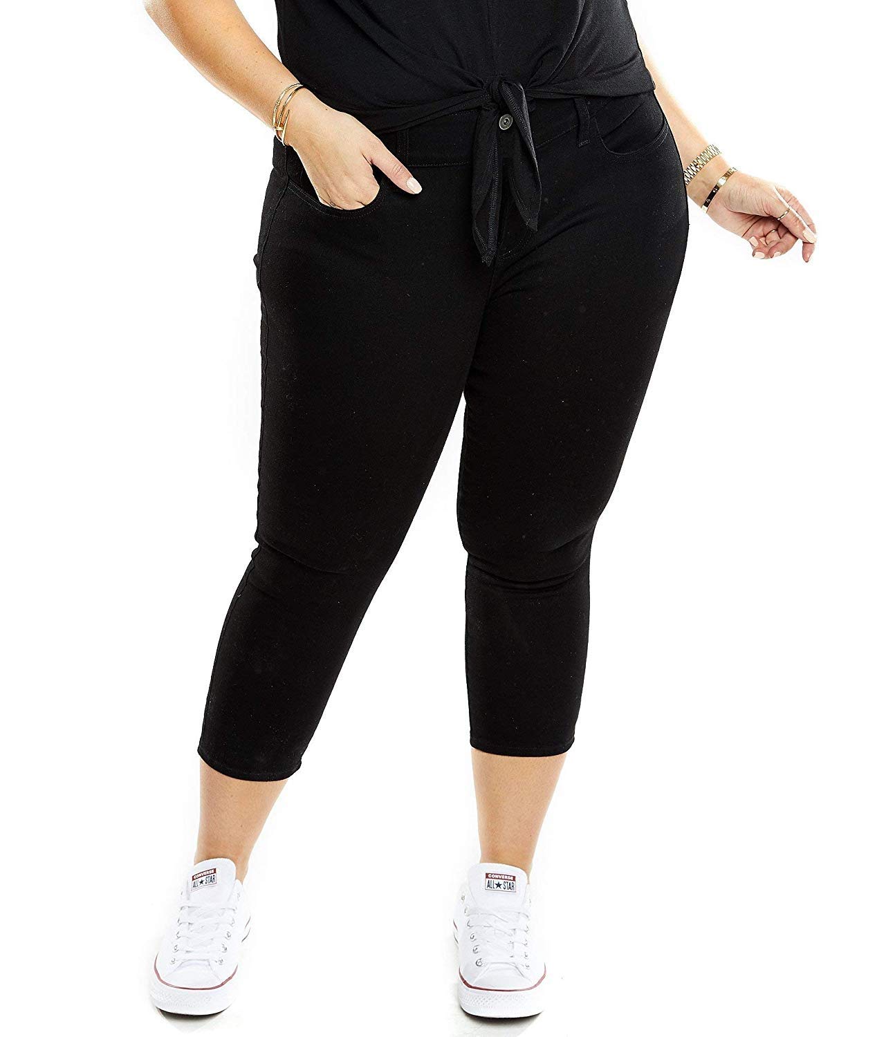 Sweet Look 1826 Stretchy Premium Women's Plus Size Capri Black Denim Jeans - Comfortable & Stylish for Casual Wear, Work & Everyday Outfits