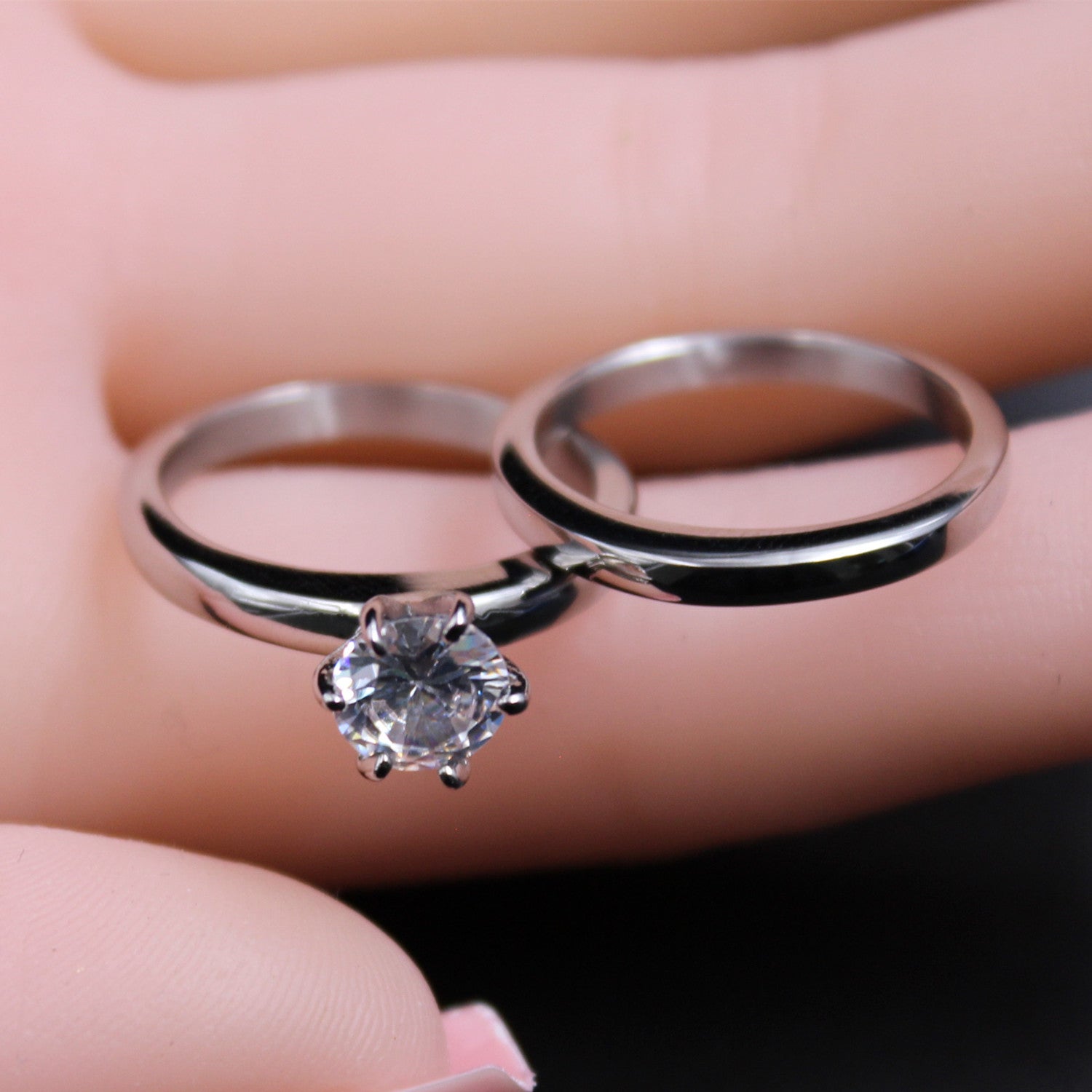 MABELLA Women's Stainless Steel Cubic Zirconia Round Cut Wedding & Engagement Ring Set - Elegant Bridal Jewelry for Proposals, Anniversaries & Special Occasions