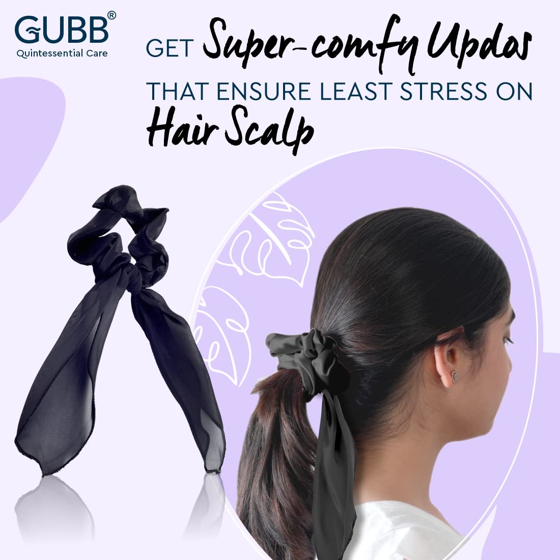GUBB Satin Scrunchies for Women - Soft Anti-Breakage Hair Ties for Girls | Minimizes Hair Loss, Reduces Damage & Split Ends | Frizz-Free & Crease-Free | Perfect for Workouts, Yoga, Sleep & Everyday Use - Noir Hues