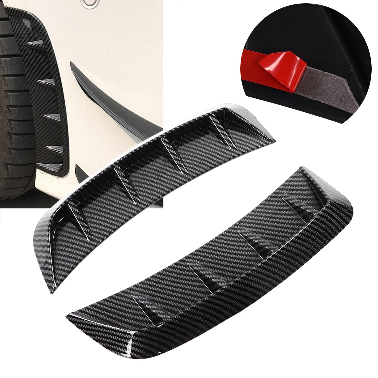 2Pcs Universal ABS Carbon Fiber Automotive Side Vent Trim Strips - 2.3x9.6in Waterproof Self-Adhesive Air Wing Decoration for Car Front Bumper & Side Marker | Enhances Vehicle Appearance & Aerodynamics