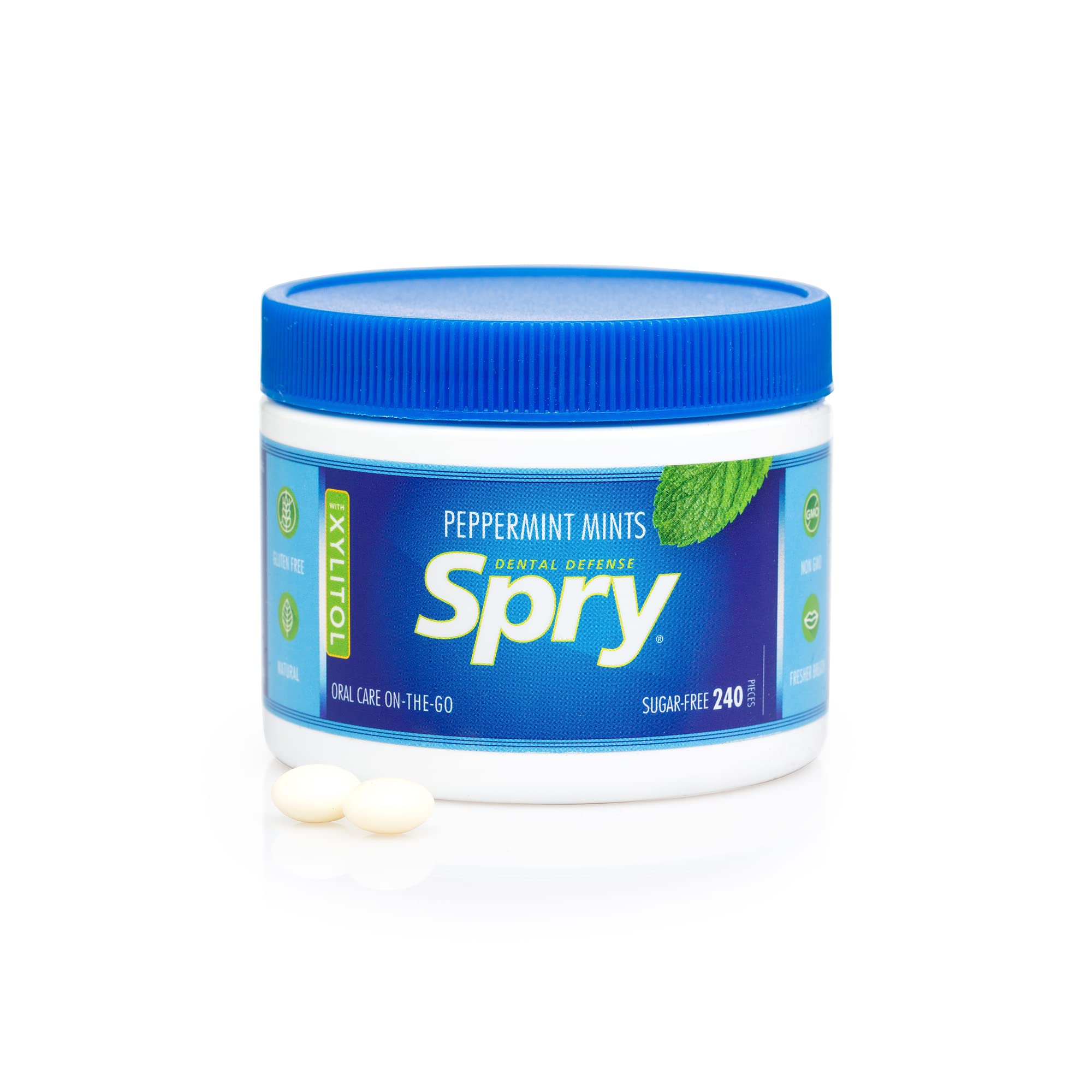 Spry Peppermint Xylitol Mints - Sugar-Free Oral Health Candy for Fresh Breath, Dry Mouth Relief & Saliva Stimulation - 240 Count (Pack of 1) - Perfect for Travel, Office & Post-Meal Freshness