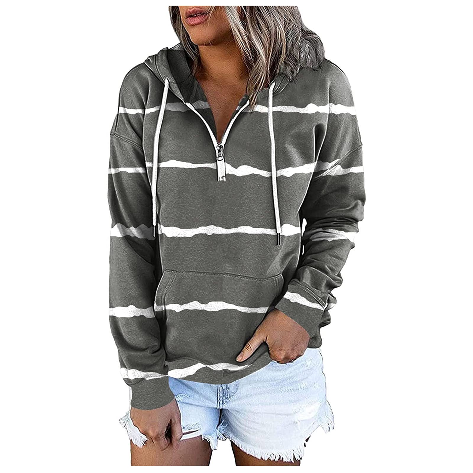 Xiloccer Women's Winter Warm Striped Printed Hoodie - Long Sleeve Fleece Sweatshirt for Women | Cozy Casual Outfit, Christmas Gifts & Cold Weather Layering