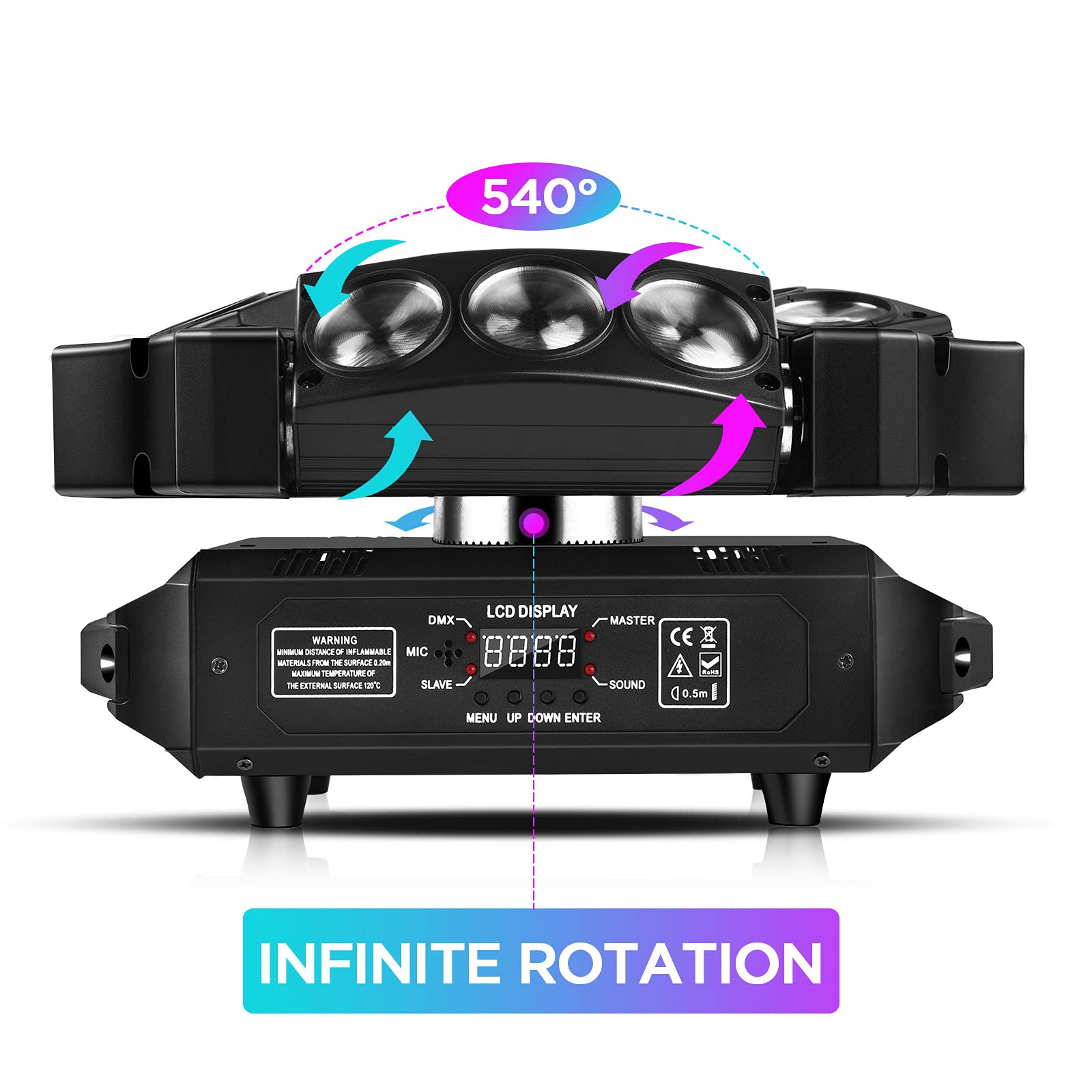 U`King 9 LED Spider Moving Head Lights - 10W RGB Stage Lighting with DMX-512 & Sound Activation (12/19 Channels) | Perfect for Wedding, Disco, Club, and DJ Party Lighting Effects