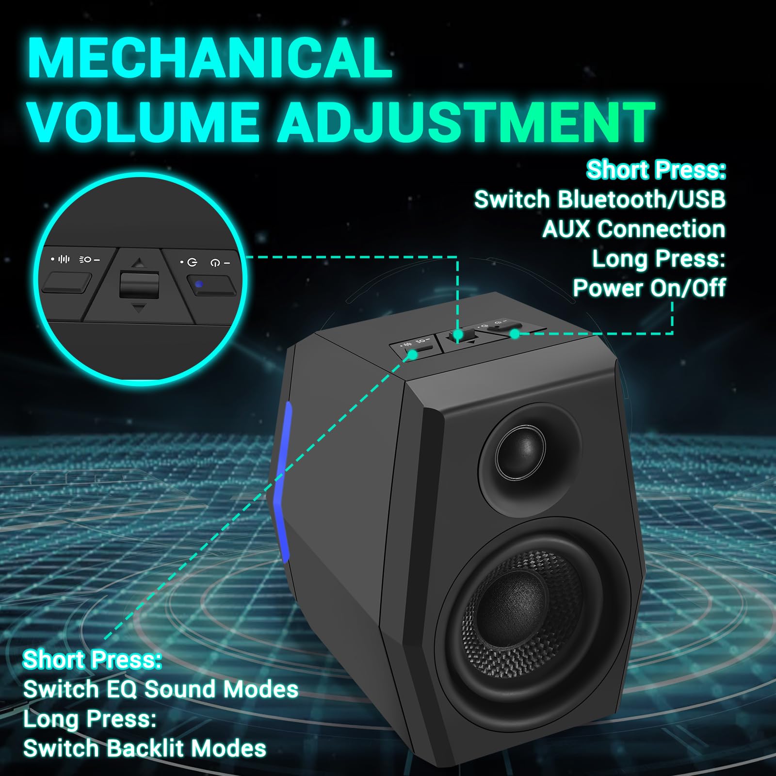 Sanyun SW209 36W PC Gaming Speakers with Built-in 24bit DAC - USB/Bluetooth/Aux Input - 3 EQ Sound Modes - RGB Lighting - for Desktop, Laptop, Mac, Monitor (Black) | Perfect for Gaming, Music, Movies & Home Office Setup