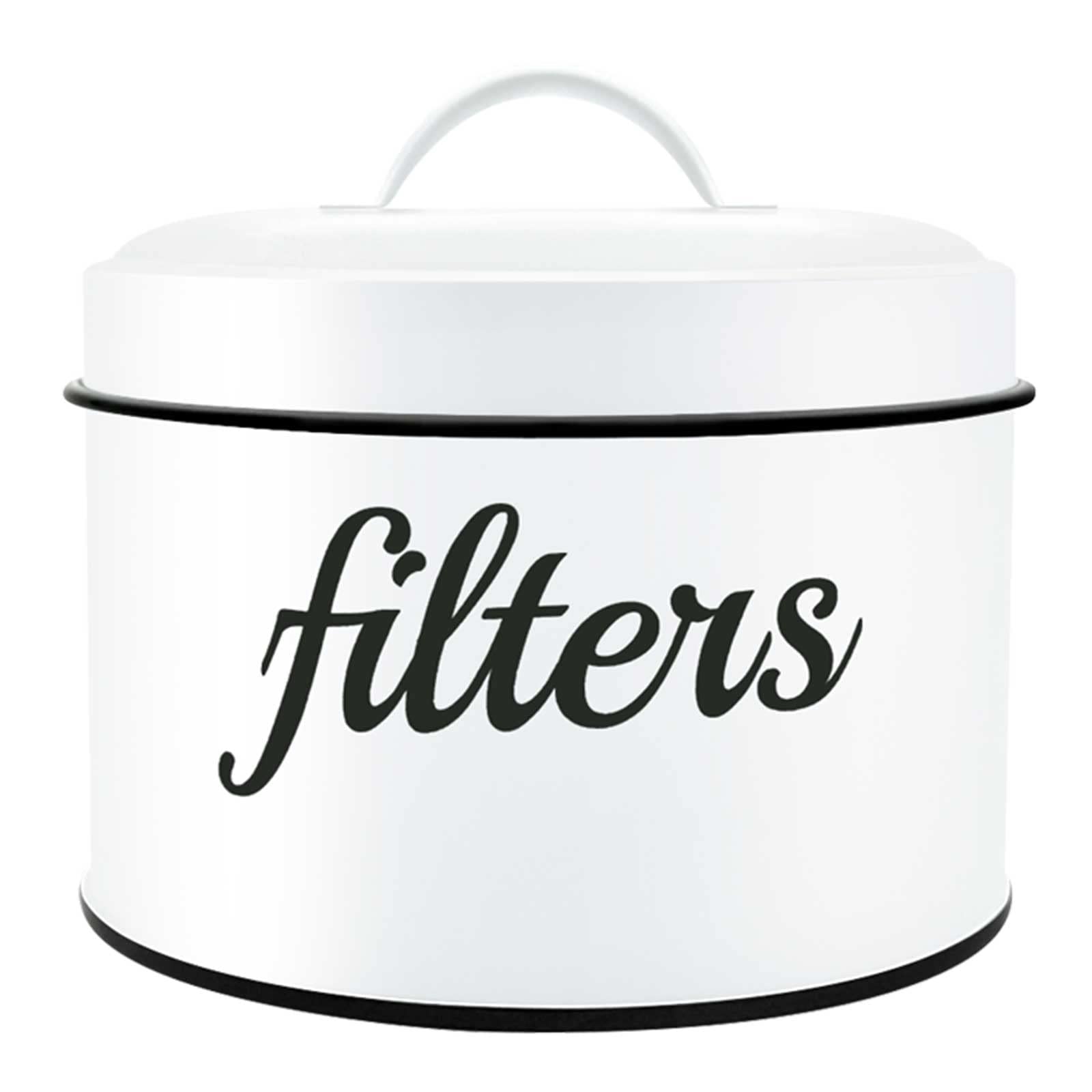 White Enamel Coffee Filter Holder with Lid - Rustic Farmhouse Style Basket for Drip Coffee Filters - Countertop Storage & Coffee Bar Decor - Perfect for Kitchen, Cafe, and Home Brewing Stations
