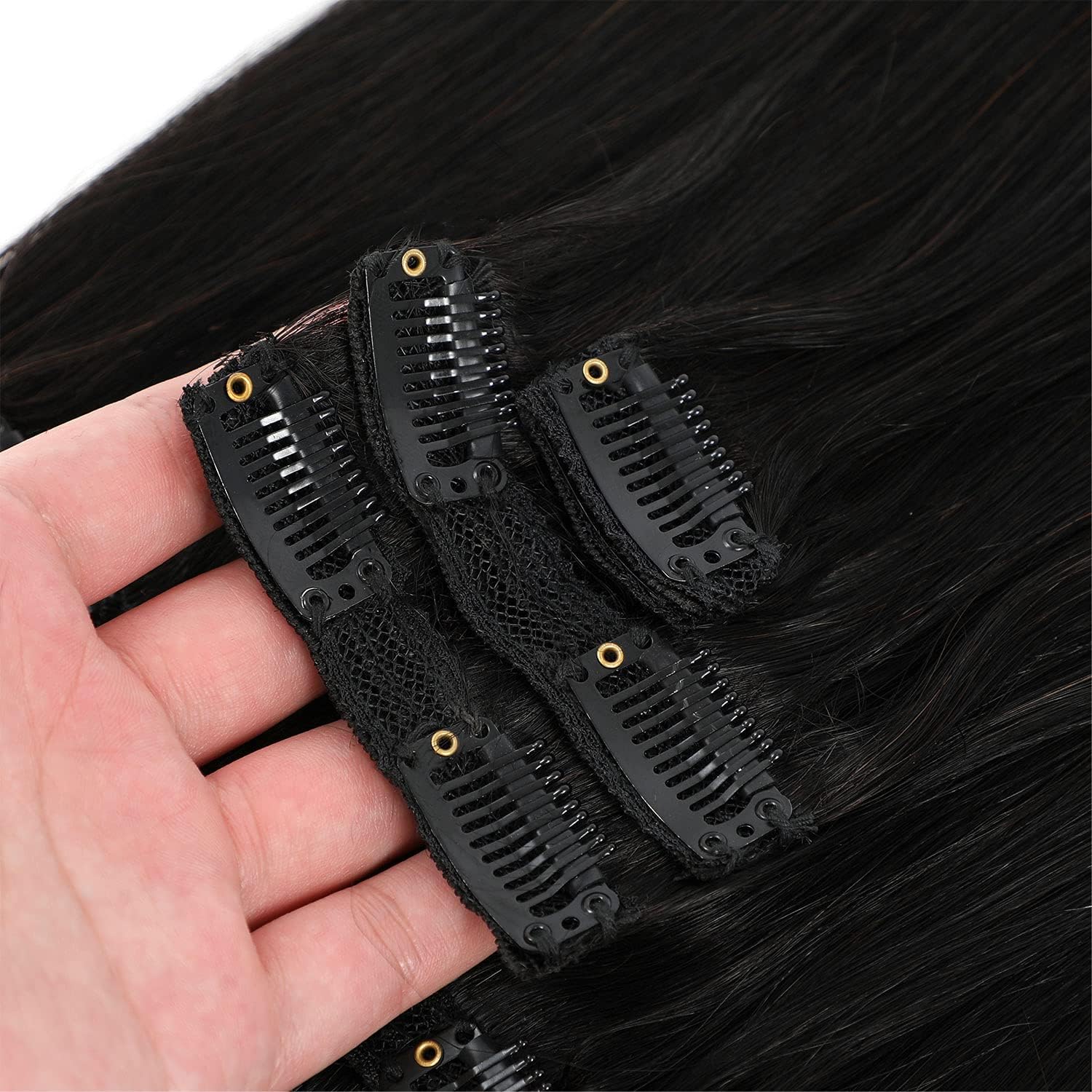 Brazilian Virgin Remy Human Hair Clip-in Extensions - 100% Real Human Hair, 8Pcs 12 Inch Double Weft (120g) for Black Women - Natural Black Color for Daily Styling & Special Occasions