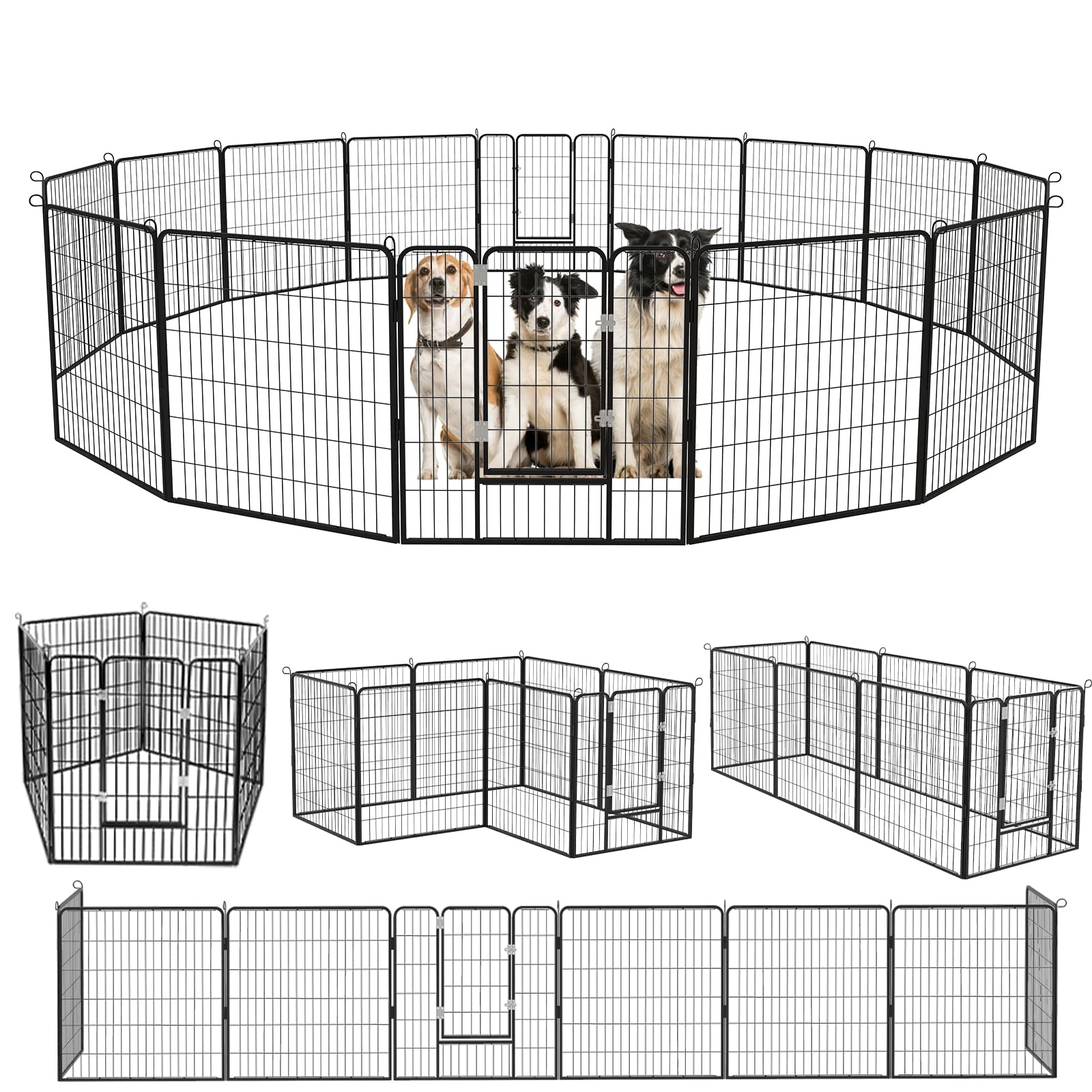 Heavy Duty Metal Dog Playpen - 8/16 Panel Outdoor Pet Fence with Door (24