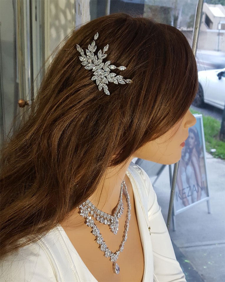 Elegant Bridal Hair Comb with Flower Cascade - Johnny B Collection at Kezani | Perfect for Weddings, Prom & Special Occasions