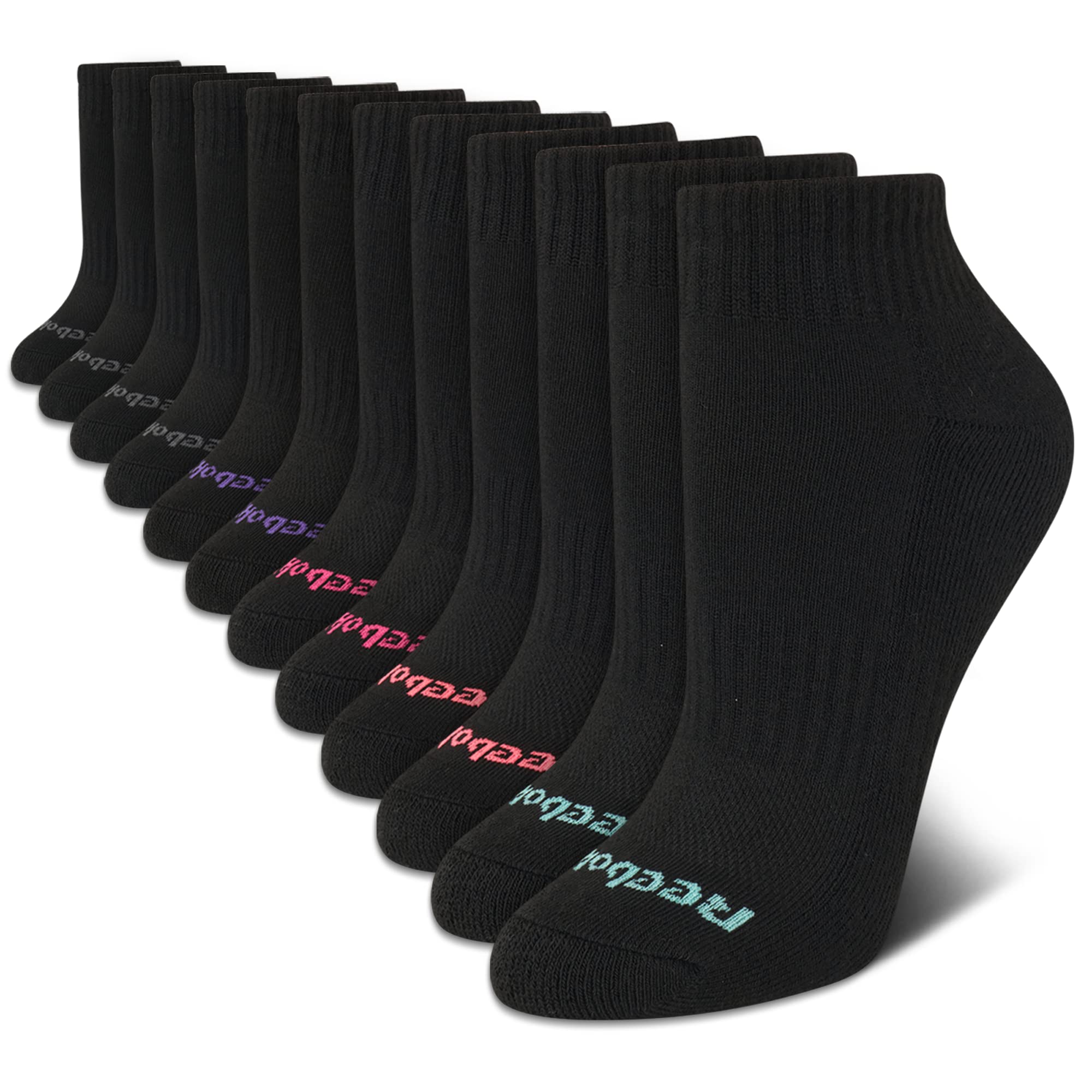 Reebok Women's Athletic Quarter Crew Socks - 12 Pack for Running, Workout & Casual Wear - Breathable & Cushioned Sports Socks