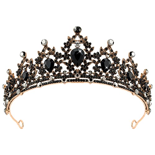 Gothic Black Crown for Women - Vintage Rhinestone Baroque Queen Tiara Headpiece | Halloween Costume, Birthday Party, Wedding, Bridal Accessory | Elegant Gothic Jewelry for Women and Girls