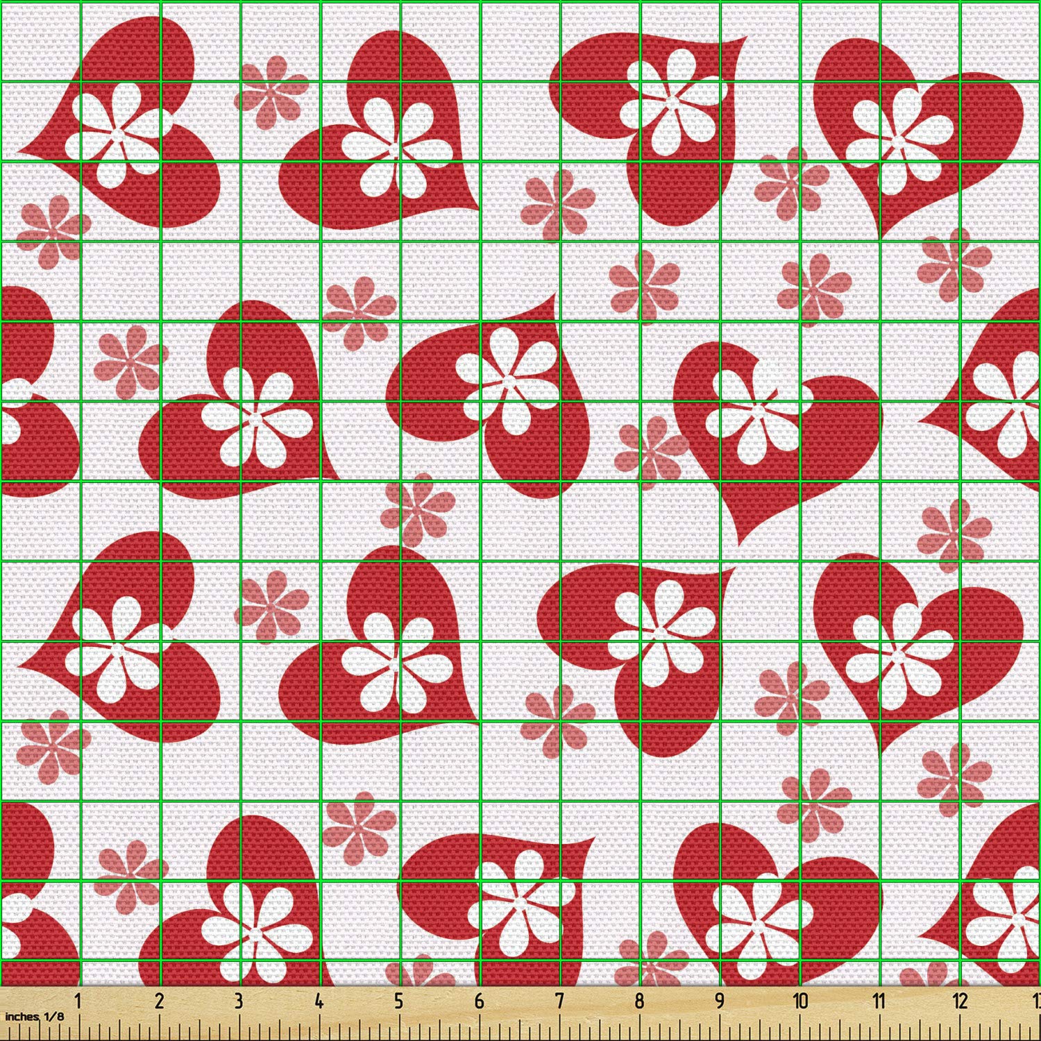 Ambesonne Valentine's Day Fabric by The Yard - Romantic Hearts & Flowers Print, Dark Coral & White Decorative Upholstery Fabric (10 Yards) for DIY Home Decor, Table Runners, Pillow Covers & Craft Projects
