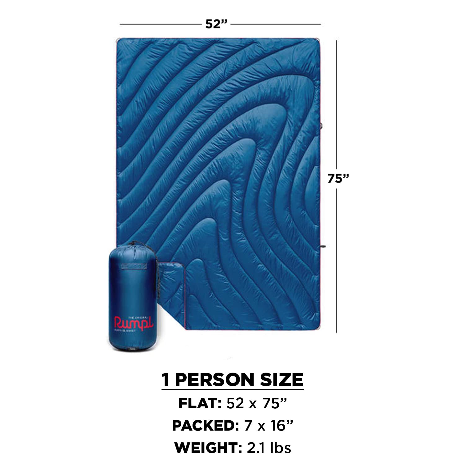 Rumpl Original Puffy Blanket - Ultra Warm & Lightweight Camping Blanket, 100% Recycled Polyester, Water-Resistant & Packable Outdoor Puffer Blanket (52