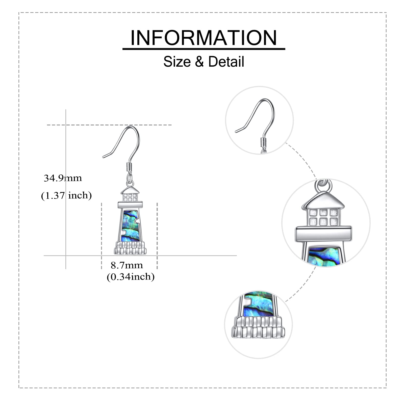 ONEFINITY Sterling Silver Lighthouse Necklace & Earrings Set for Women - Abalone Shell Pendant, Mothers Day Jewelry Gift for Girlfriend, Wife, Lover | Perfect for Beach Vacations, Anniversary Presents & Romantic Occasions