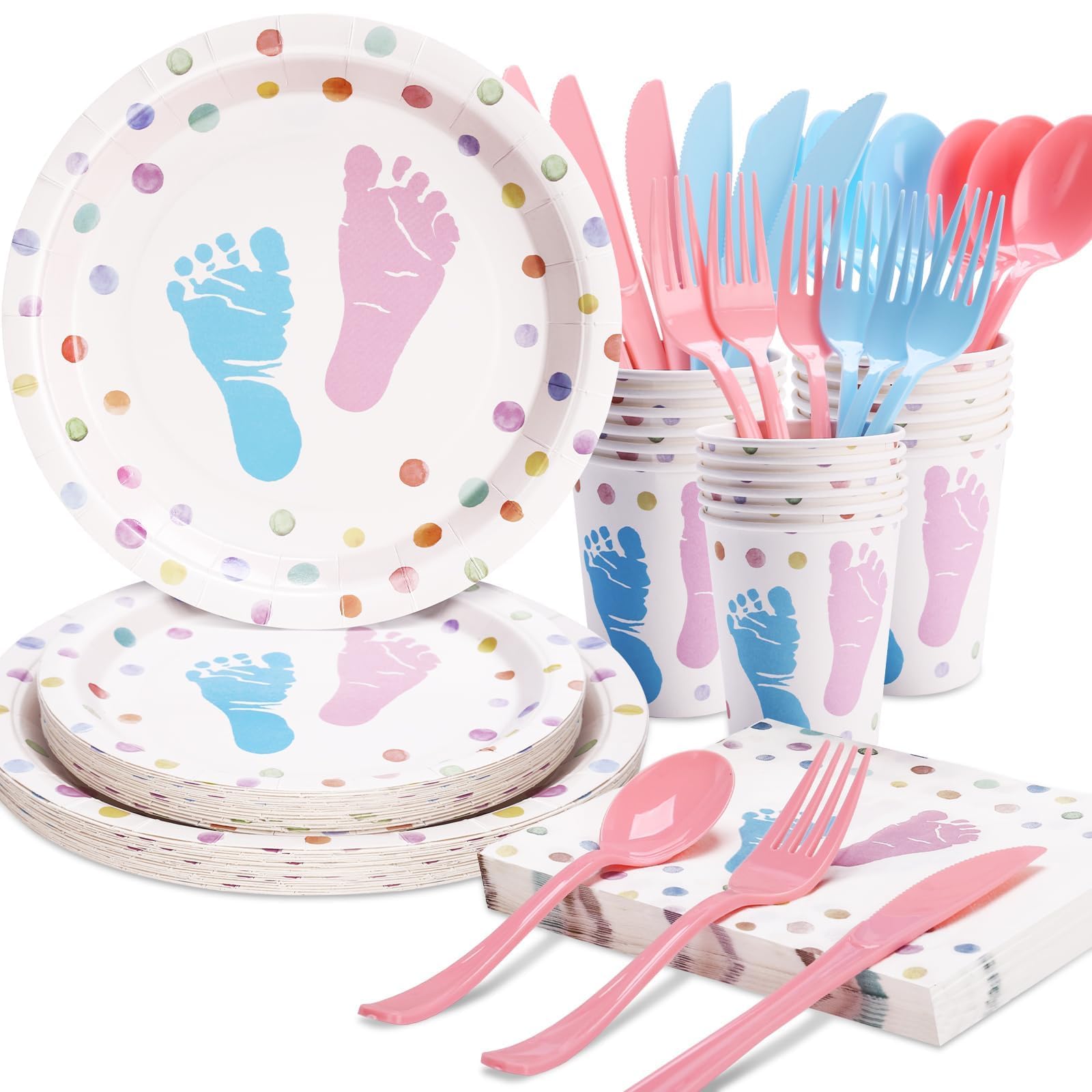 175-Piece Gender Reveal Party Supplies Set - 25 Disposable Plates & Napkins for Baby Shower (Pink & Blue) - Perfect for Gender Announcement Parties, Baby Showers & Celebrations