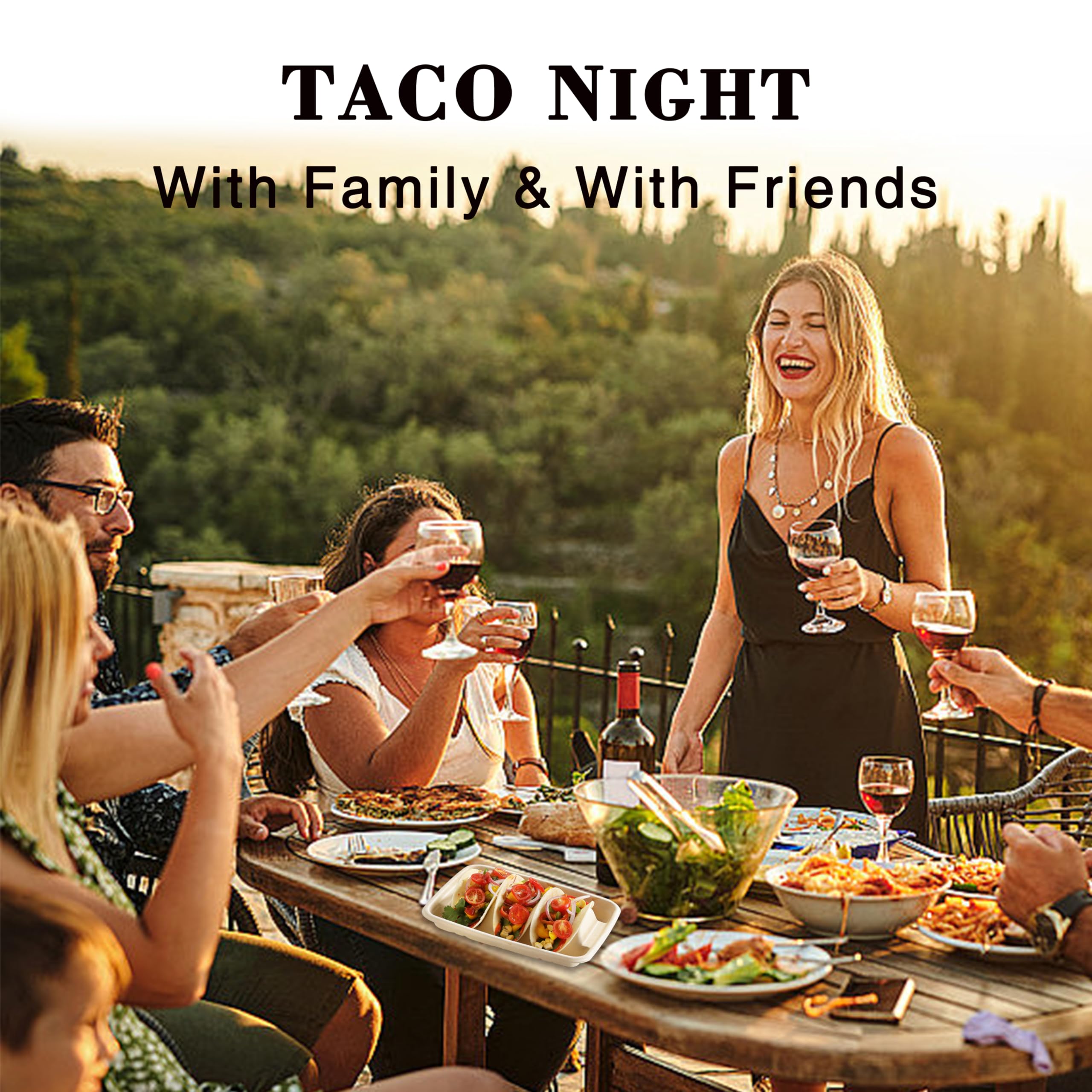 20-Pack Disposable Taco Holders with Dividers - COKUMA Taco Serving Stand for 3 Tacos | Perfect for Taco Tuesday Parties, Mexican Fiesta & Family Gatherings