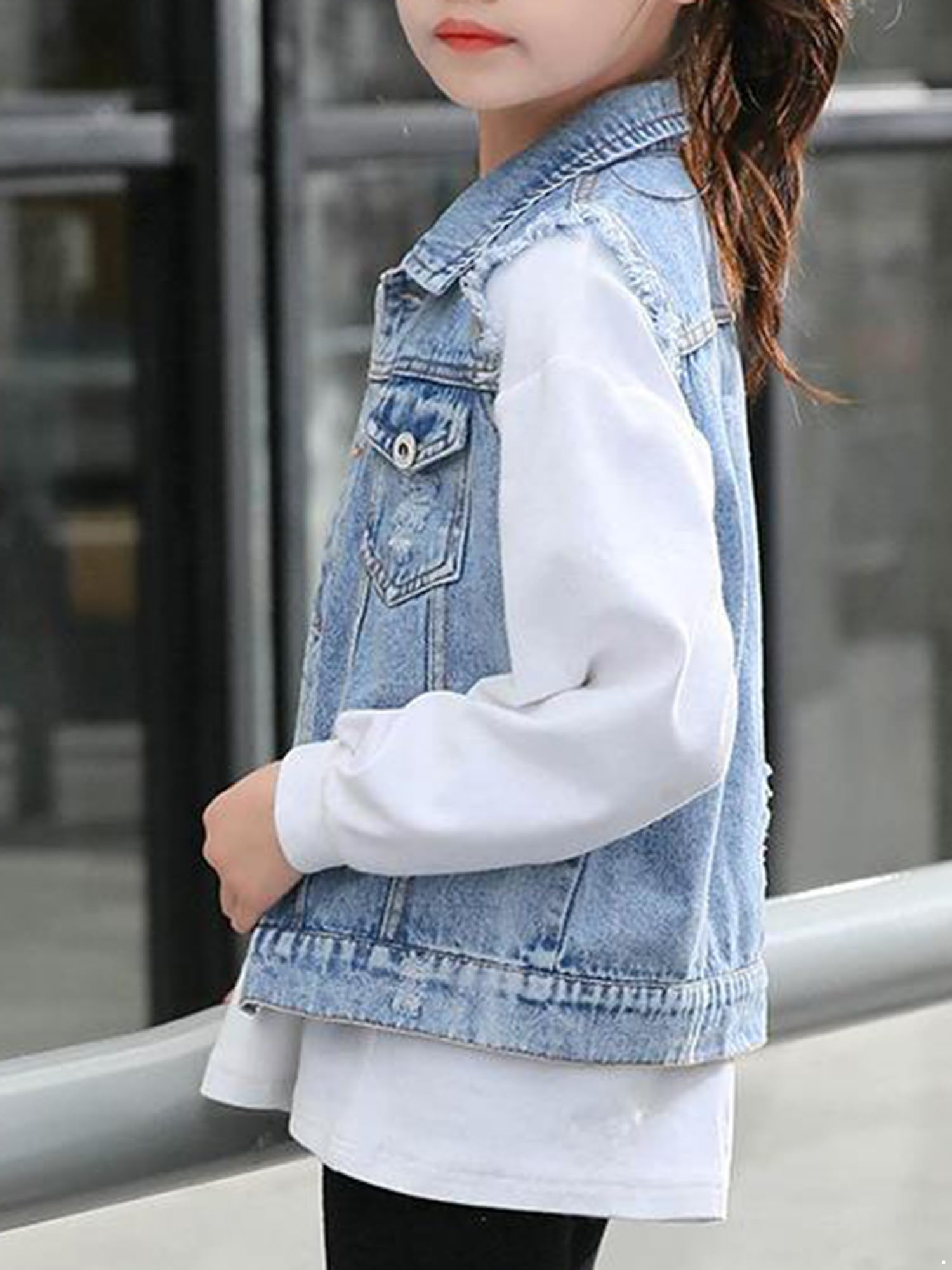 Girls' Distressed Denim Vest Jacket - Casual Cowboy Waistcoat Top for Kids - Stylish Jean Gilet for School & Fashion Outfits - Perfect for Playdates, Parties & Everyday Wear