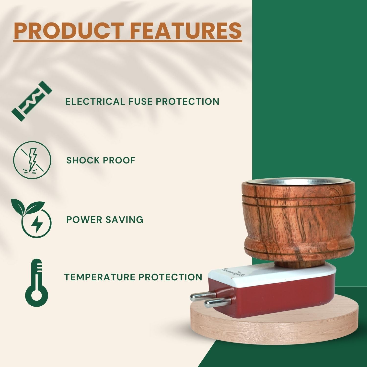 Premium SIGNAMIO® Kapoor Kapur Dani Camphor Karpuram Bakhoor Oud Aroma Oil Diffuser & Incense Burner - Sheesham Wood Electric Stand for Home Fragrance, Room Freshener, Meditation & Yoga Space | DN-1 Model