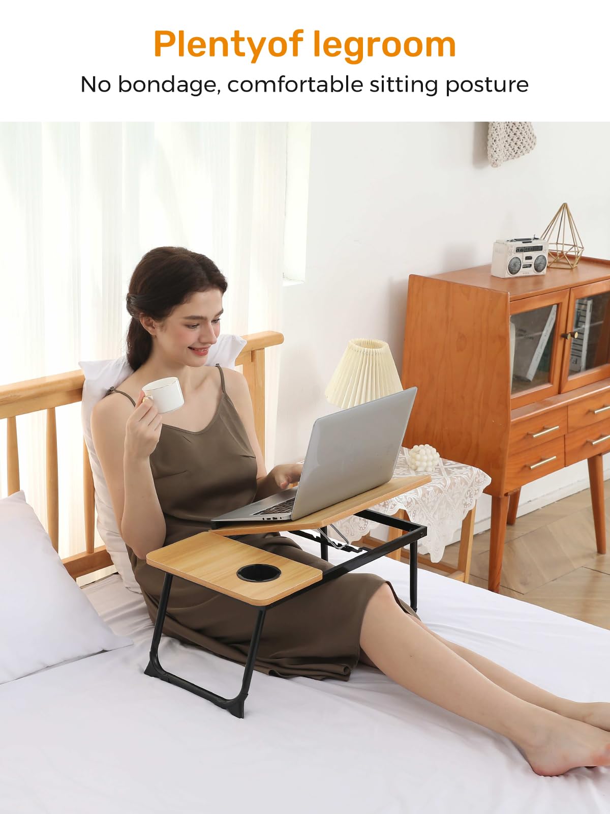 Adjustable Laptop Desk for Bed & Couch - Foldable Portable Lap Desk with Cup Holder - Ergonomic Bed Table for Working, Eating, Writing & Studying - Perfect for Home Office, Dorm Room & Travel (Brown)