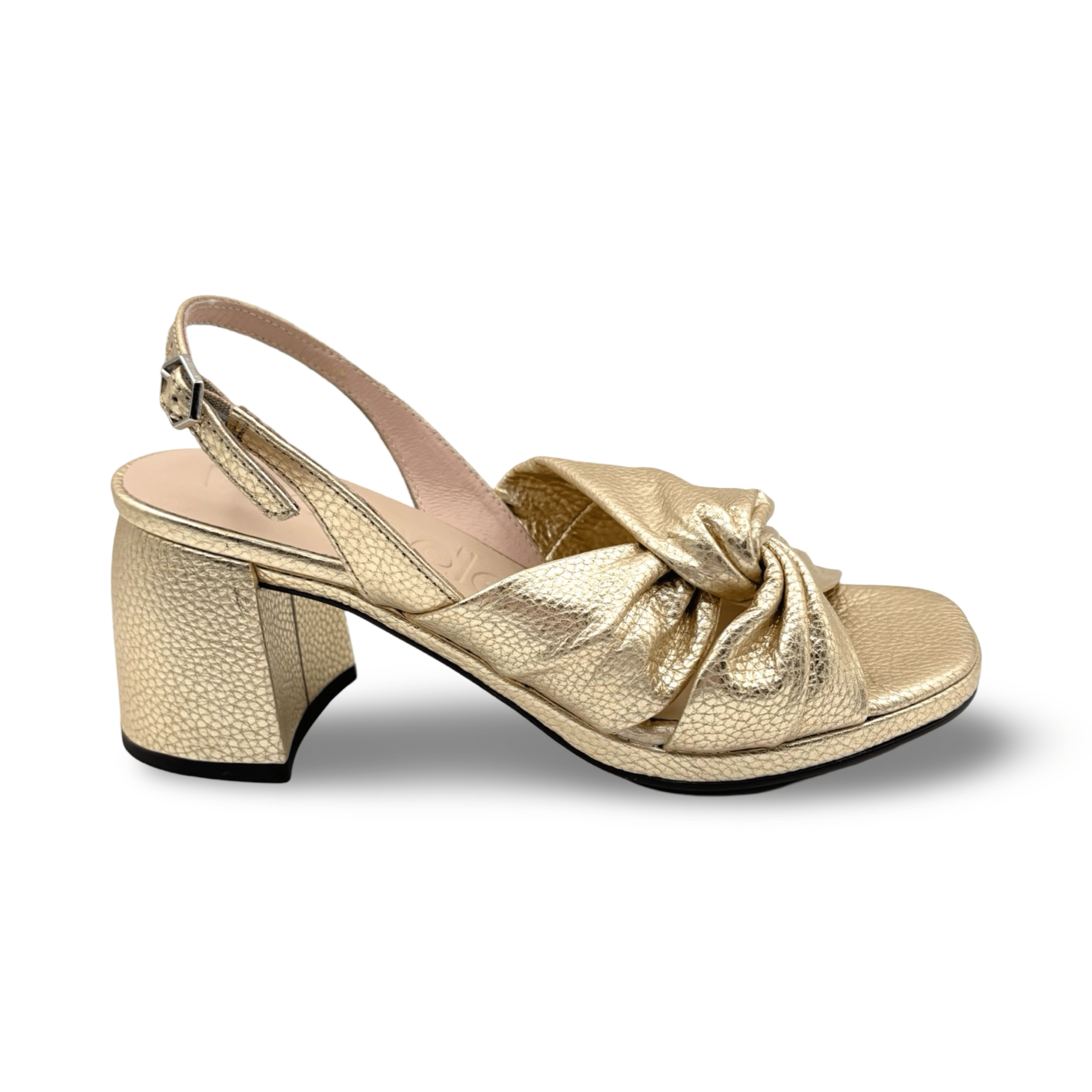 F8202 Women's Twist Gold Metallic Block Heel Sandals - Comfortable Chunky Heel Dress Shoes for Party, Wedding & Evening Occasions