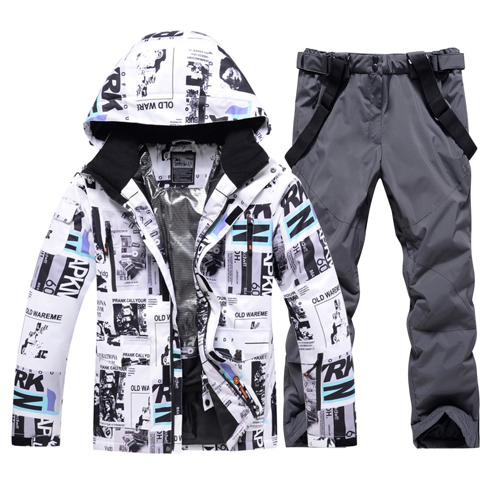 RIUIYELE Men's Insulated Waterproof Ski Jacket & Pants Set - Winter Warm Snowsuit for Skiing & Snowboarding - Outdoor Cold Weather Gear for Men (Ideal for Mountain Adventures & Snow Sports)